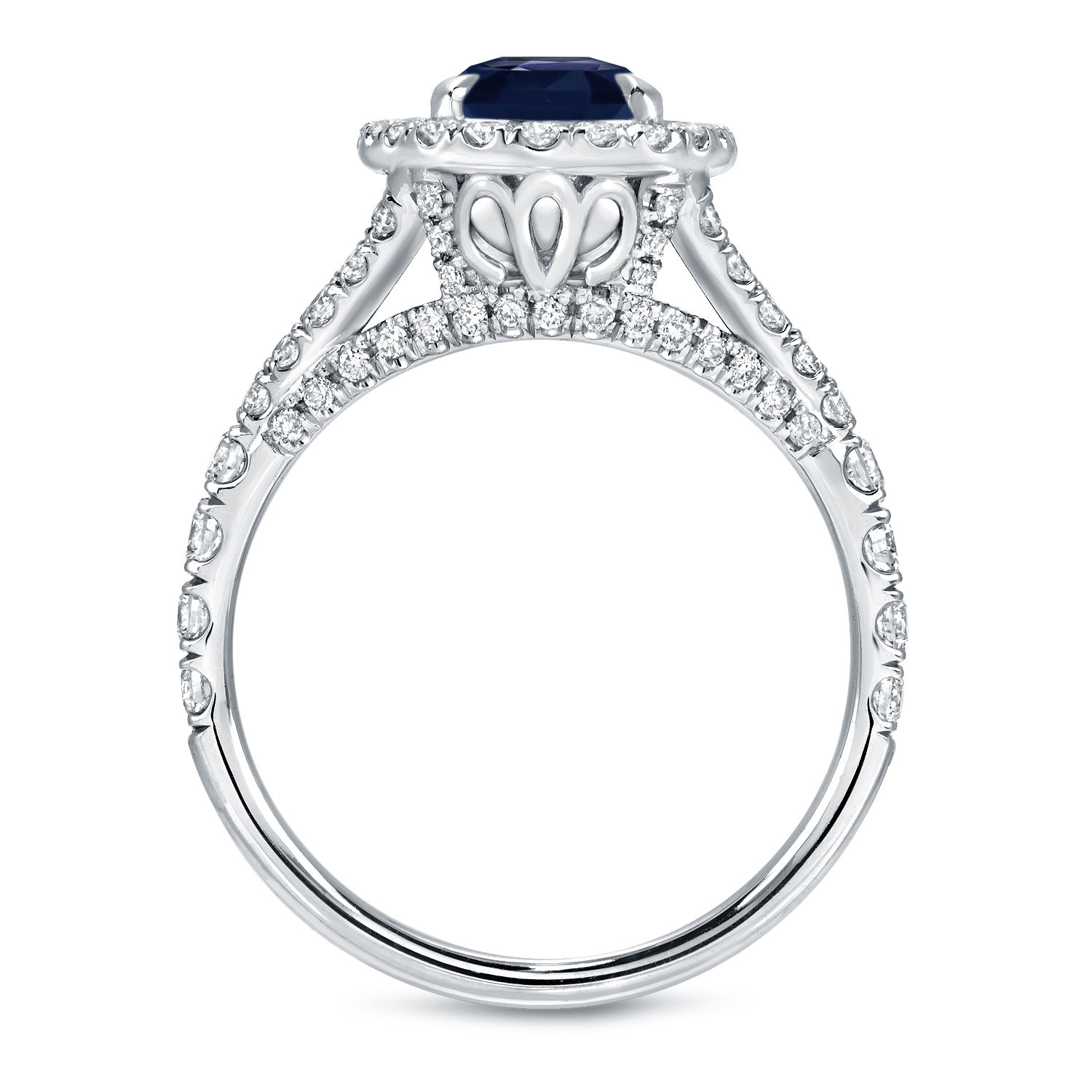 Blue Sapphire &amp; Diamond Halo Ring - White Gold (2ct &amp; 1ct TDW) by Yaffie