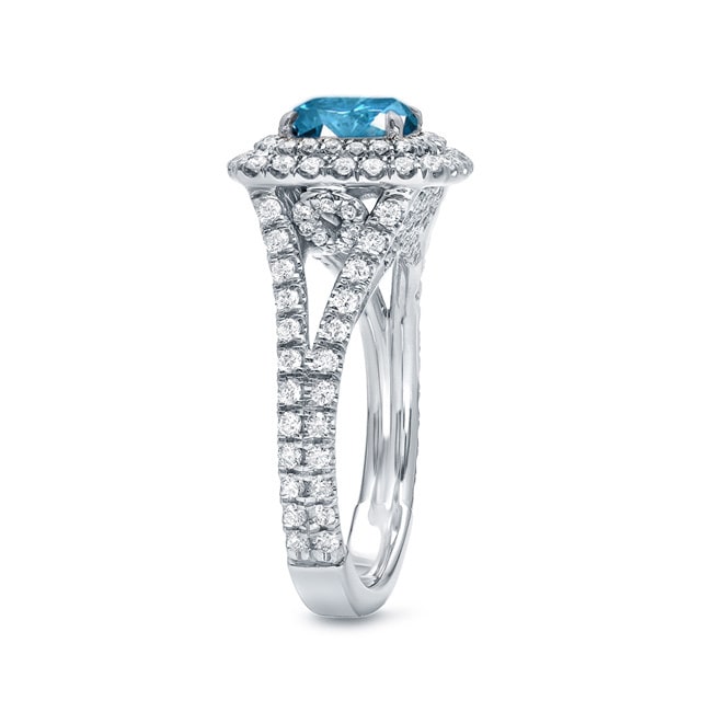 Introducing Yaffie Blue Diamond Double Halo Ring - 2ct TDW in White Gold.