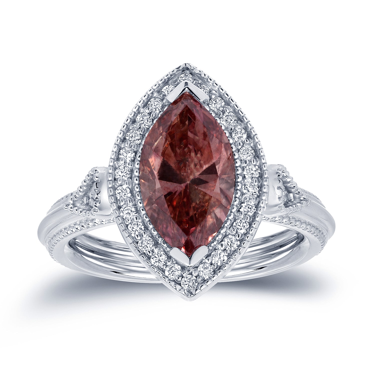 Pink Diamond Marquise Ring with 2ct TDW in Yaffie White Gold