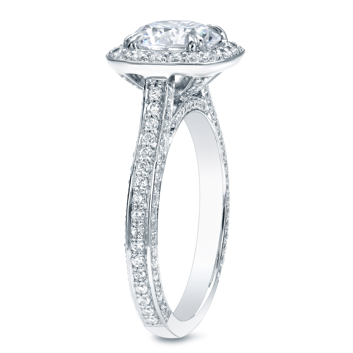 Certified Cushion Halo Engagement Ring - Yaffie White Gold, 3 Carat Total Diamond Weight