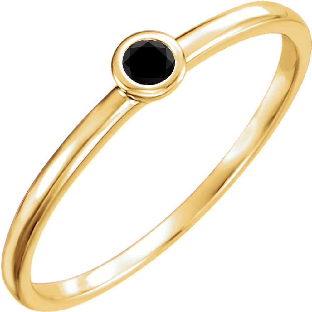 Yaffie ™ crafts exquisite Custom Women Round Black Diamond Solitaire Ring with 0.03ct TDW Gold Prongs.