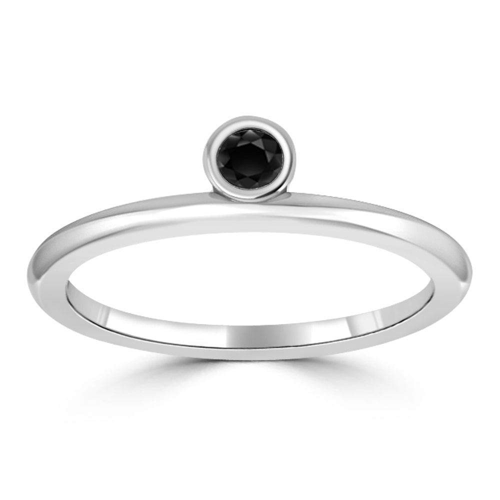 Yaffie ™ Custom Gold Ring with Round Bezel-Set Black Diamond Solitaire (1/10 ct TDW) for Women