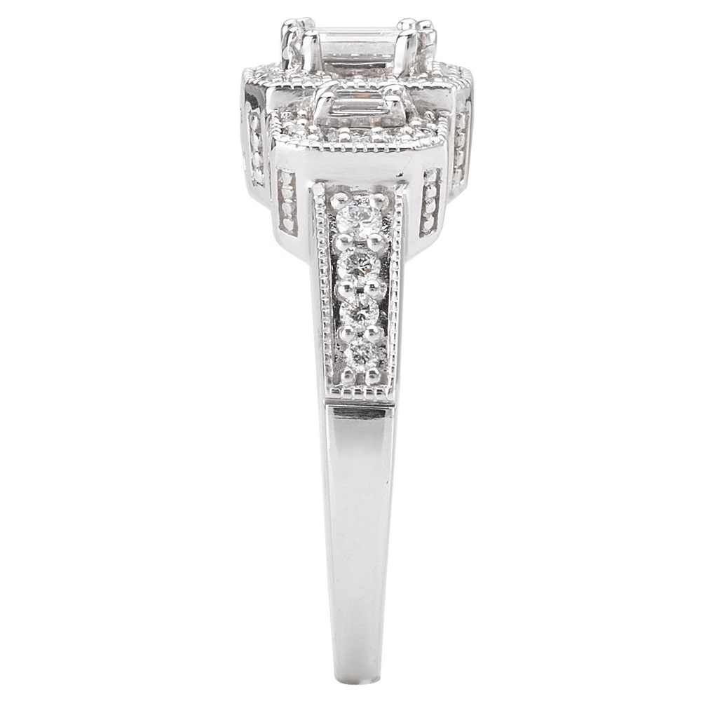 Vintage Yaffie White Gold Three-Stone Emerald-Cut Diamond Ring (3/4ct TDW)