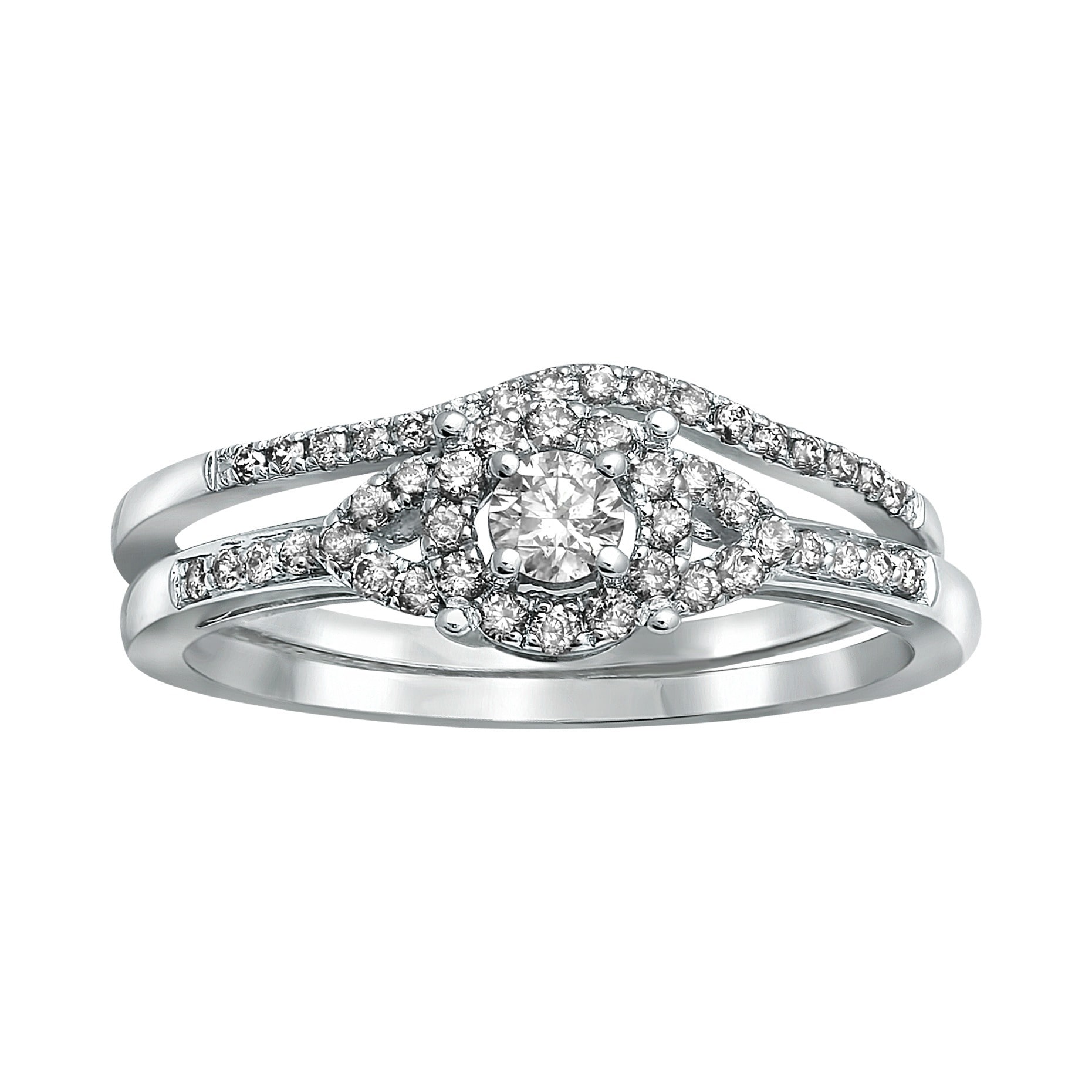 Sparkling Yaffie Bridal Set with Halo-Style White Gold 1/3ct TDW Engagement Ring