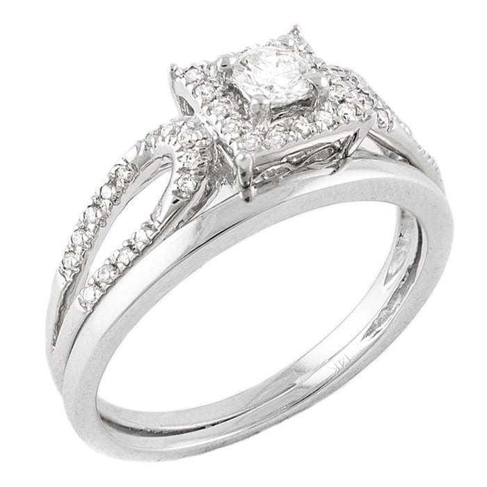 Dazzling Yaffie Bridal Set with Halo Design and 1/3ct TDW in White Gold