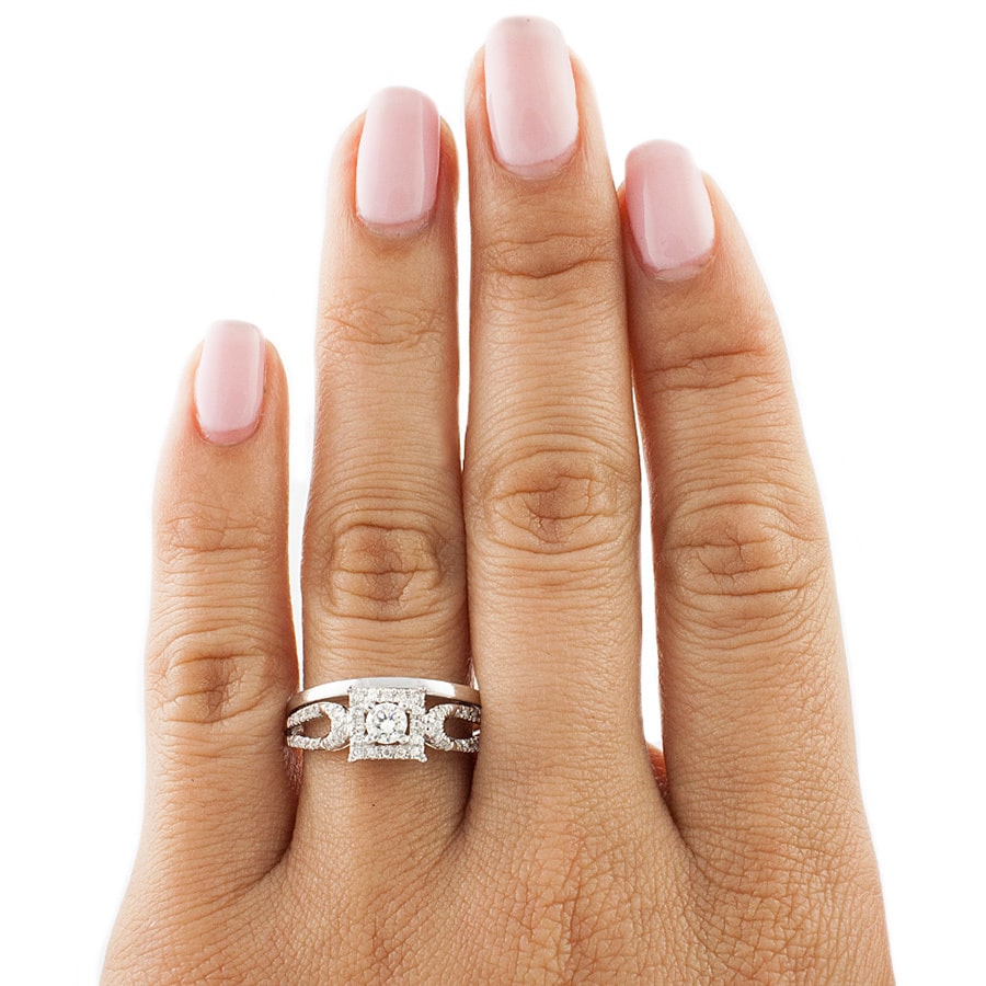 Dazzling Yaffie Bridal Set with Halo Design and 1/3ct TDW in White Gold