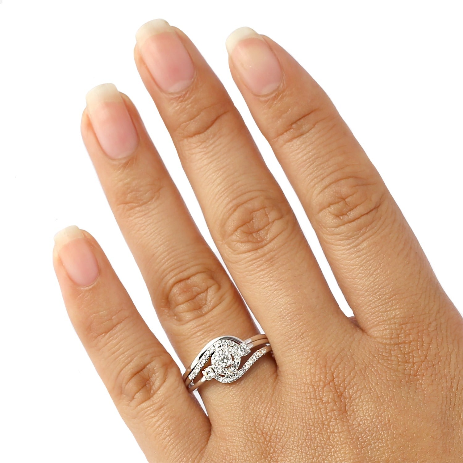Swirling Halo Diamond Bridal Set - Yaffie White Gold with 1/3ct TDW Round Diamonds