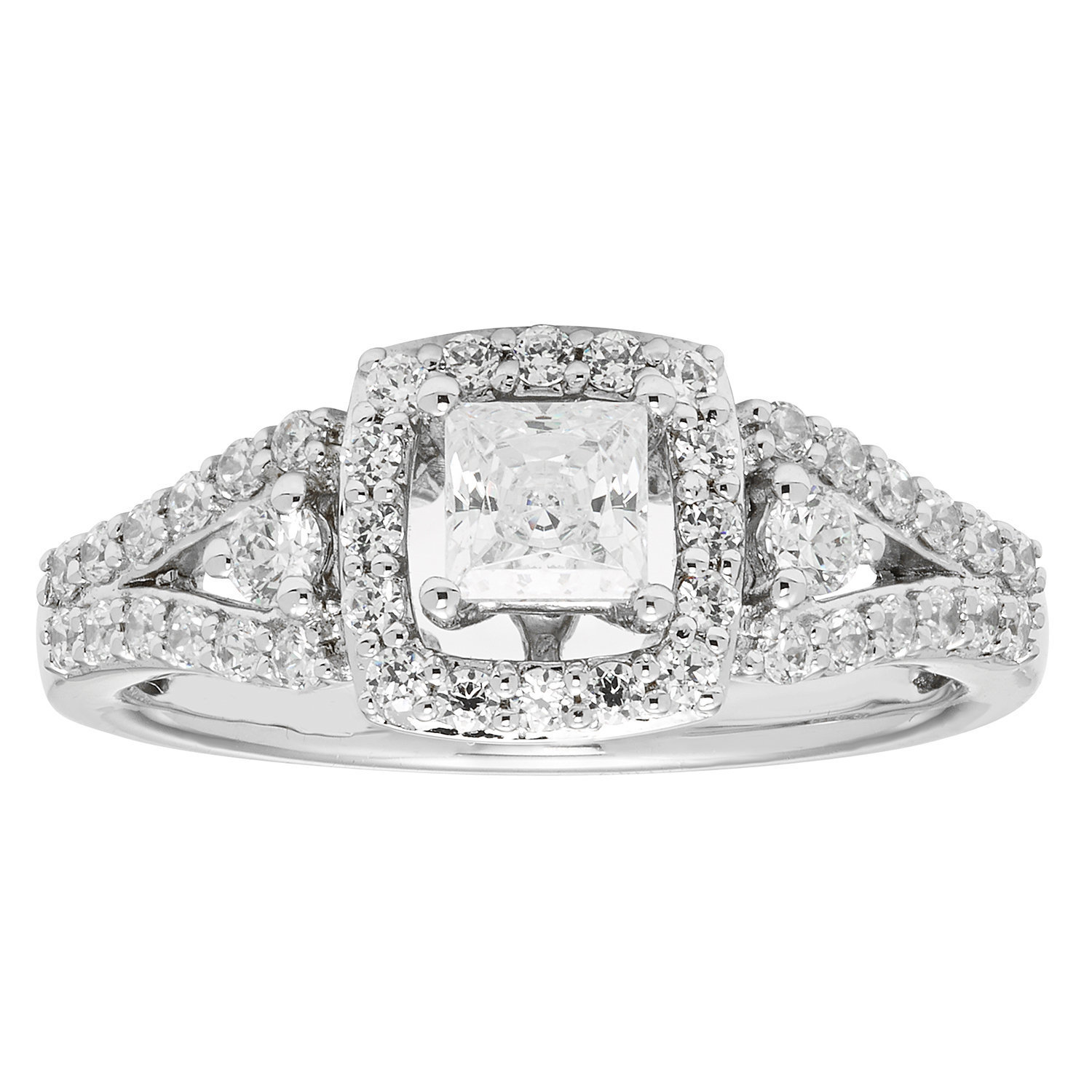 Princess-cut Diamond Ring with Halo and Split Shank in White Gold from Yaffie Diamonds (1/2ct TDW)