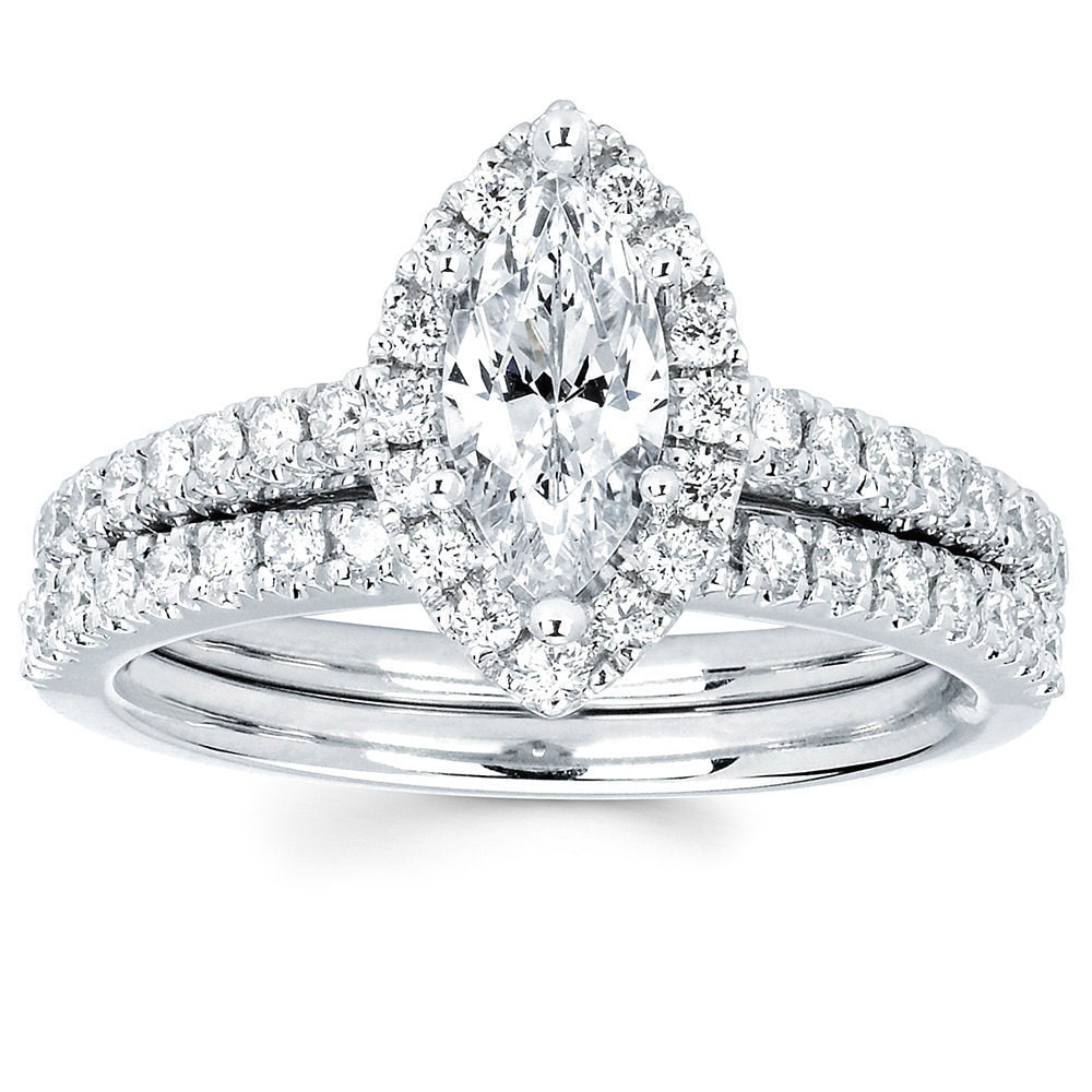 White Gold Marquise Diamond Halo Bridal Set - Yaffie Diamonds (4/5ct TDW)