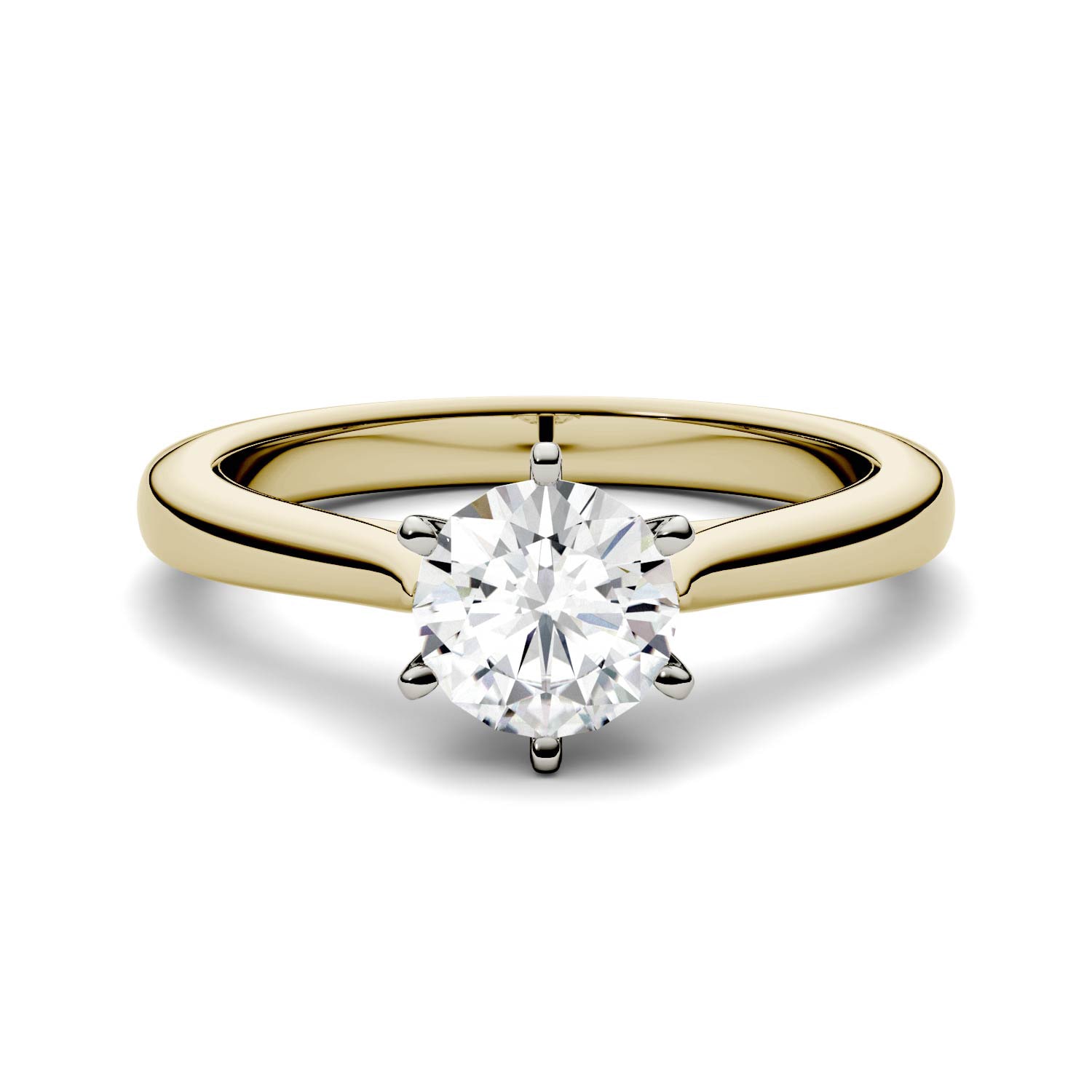 Forever One Round Colorless Moissanite Solitaire Ring by Yaffie Charles &amp; Colvard - 1ct of Radiant Gold DEW