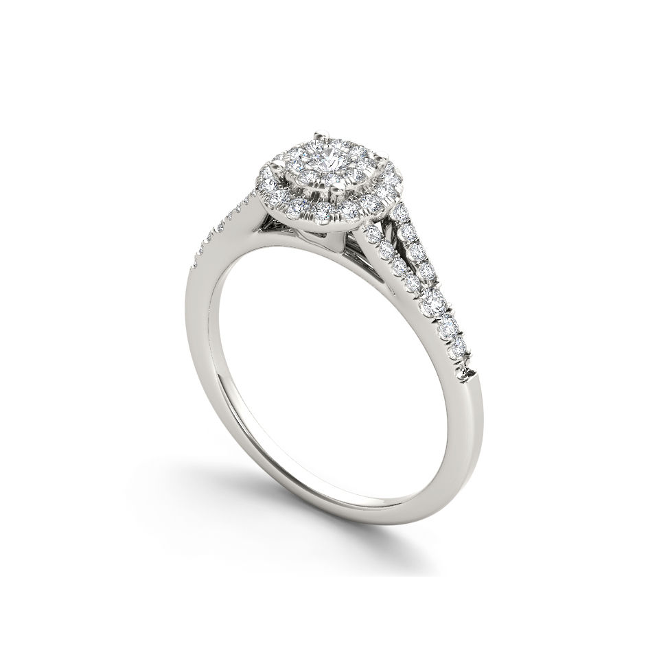Sparkling Yaffie Gold Double Halo Engagement Ring with 1/2ct TDW Diamond and Milgrain Detail