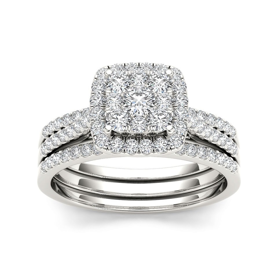Golden Yaffie Bridal Ring Set with 1 Carat TDW Diamond Halo