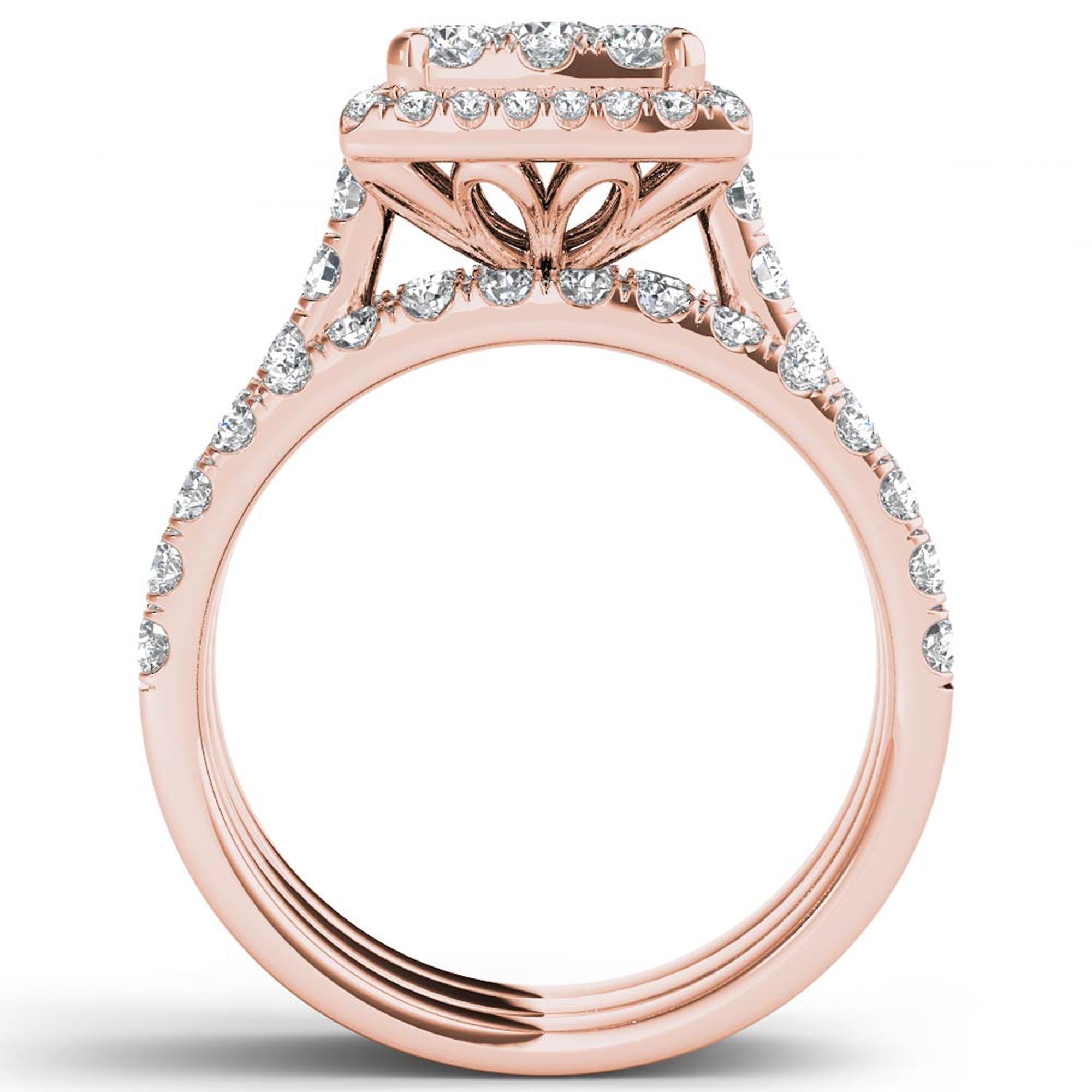 2 Carat Total Diamond Weight Halo Wedding Ring Set in Yaffie Gold