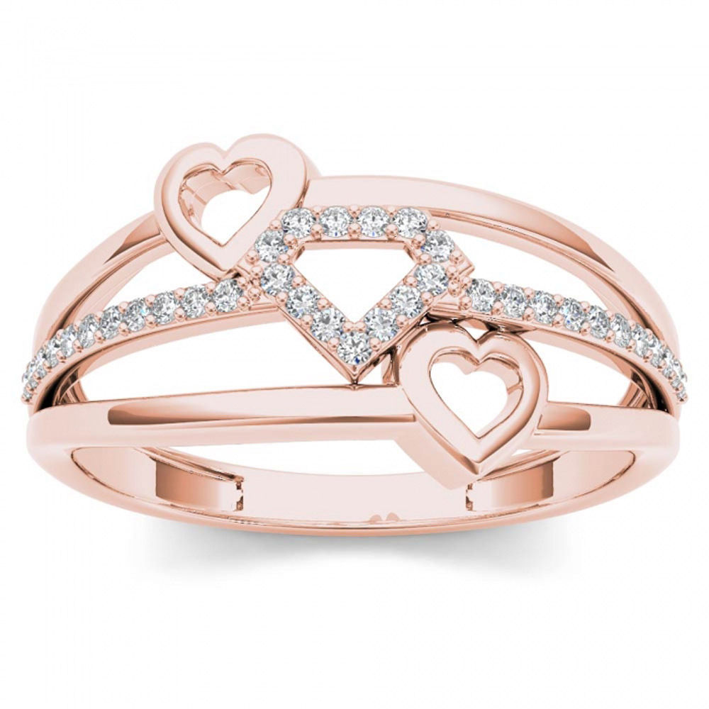Rose Gold Heart Fashion Ring with Split Shank and 1/10ct TDW by Yaffie