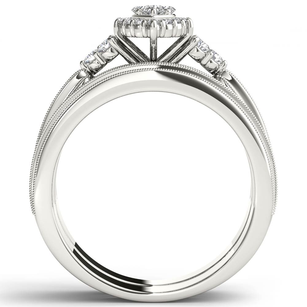 Elegant Yaffie Engagement Ring Set with 1/2ct TDW Diamond and Halo-framed Marquise Design in White Gold