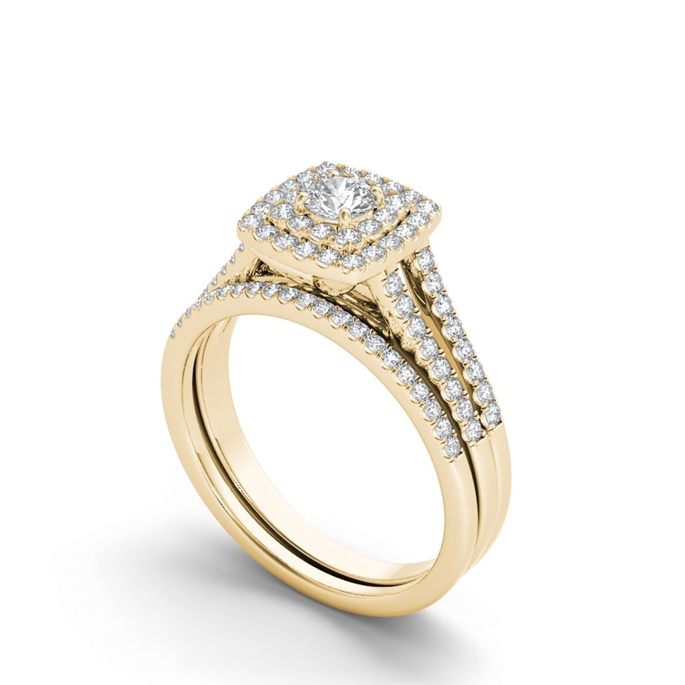 Diamond Double Halo Engagement Ring Set with 3/4ct TDW in White Gold by Yaffie
