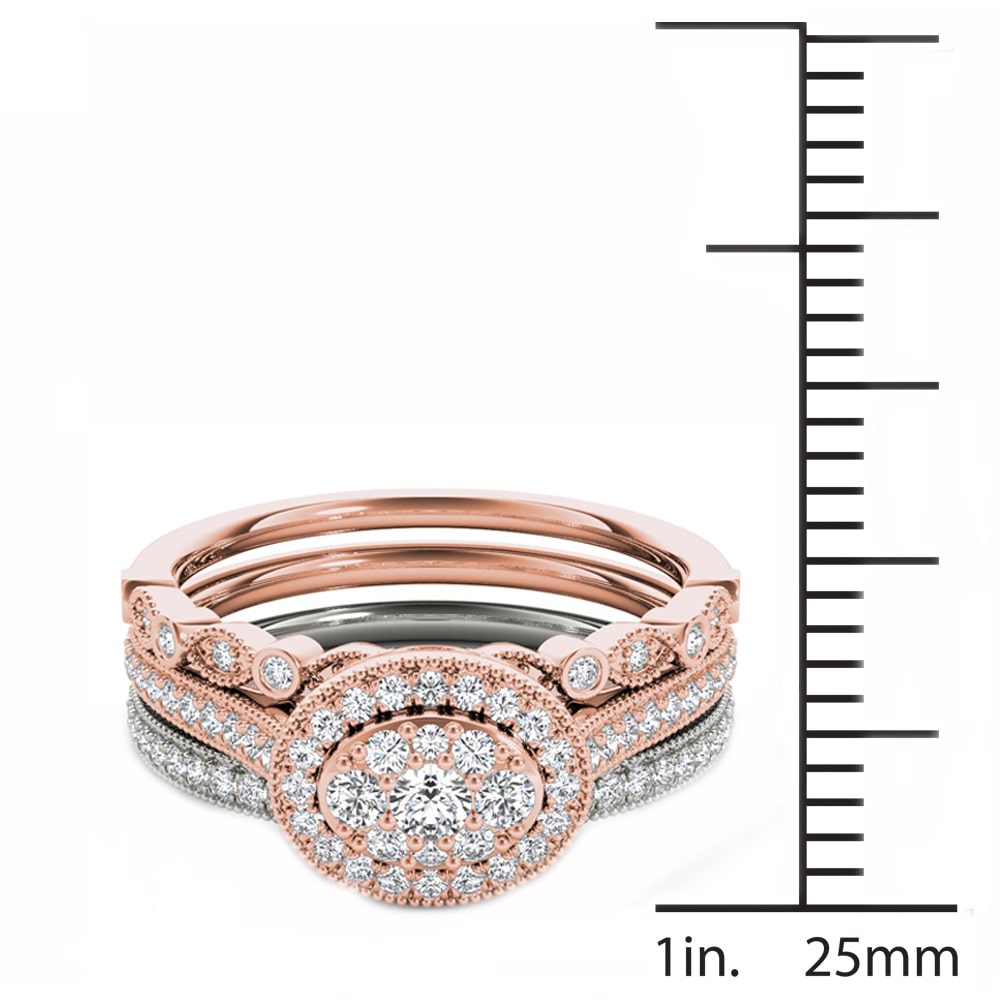 White and Rose Gold Diamond Halo Engagement Ring Set with 1/2 ct TDW by Yaffie