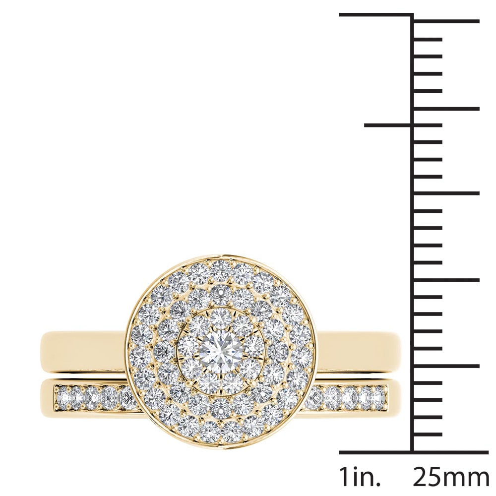 Golden Yaffie Bridal Set with 1/4 Carat Total Diamond Weight Cluster Halo