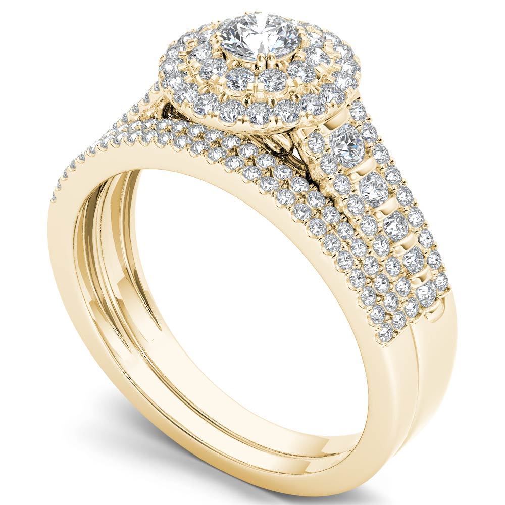 The Yaffie Gold Double Halo Diamond Engagement Ring Set with One Band - 1ct TDW