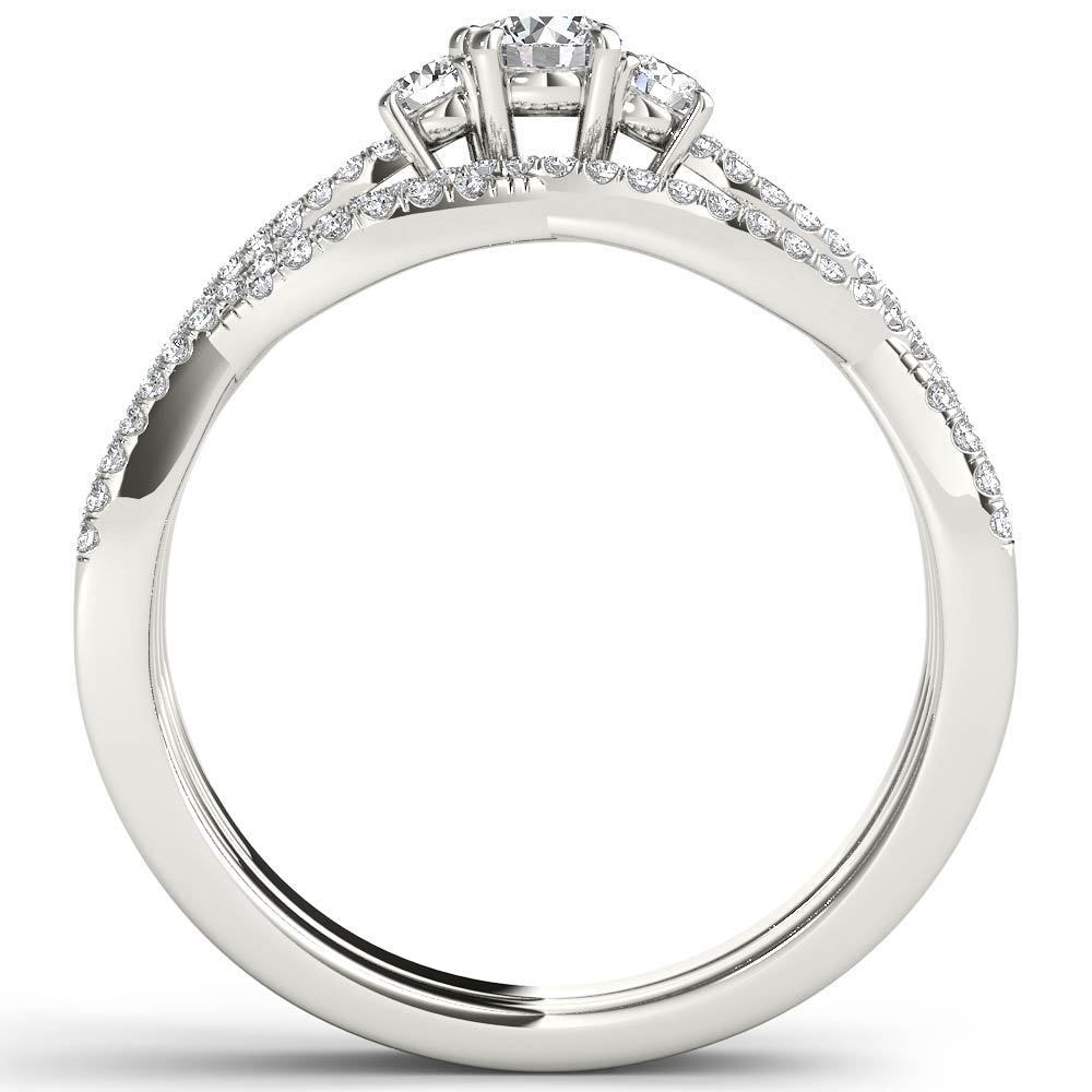 White Gold Diamond Anniversary Ring with 3 Stones and Matching Band, 1/2ct TDW