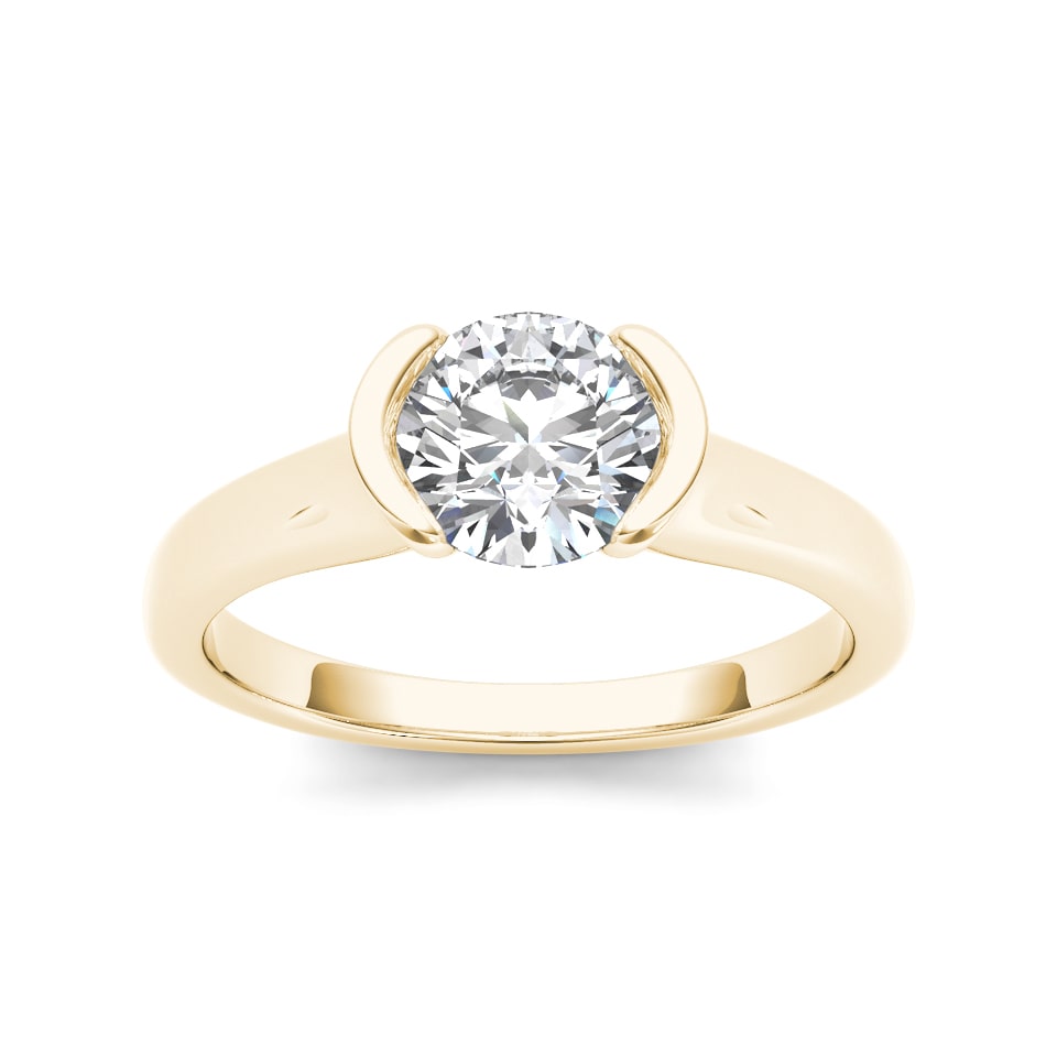 Golden Yaffie 1ct TDW Engagement Ring with Half-Bezel Diamond