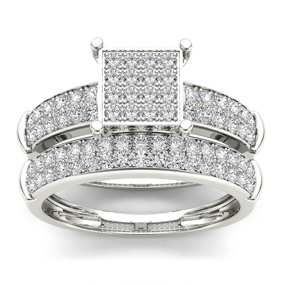 S925 Sterling Silver Engagement Ring Set with 3/4 ct TDW Diamond Cluster by Yaffie.