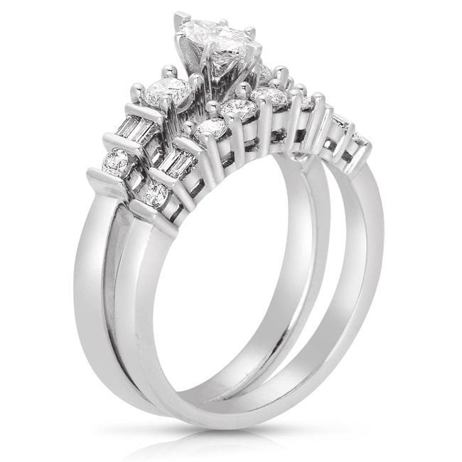 Marquise White Gold Bridal Ring Set with 1ct TDW Diamonds by Yaffie