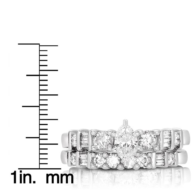 Marquise White Gold Bridal Ring Set with 1ct TDW Diamonds by Yaffie