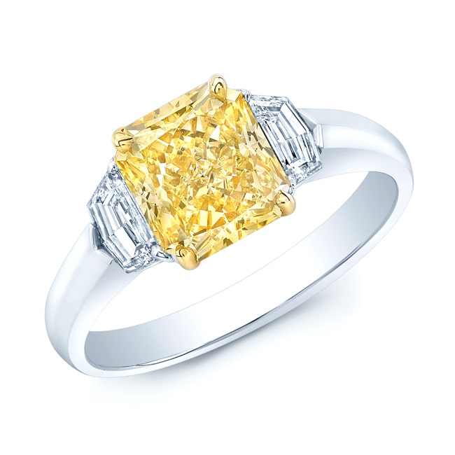 GIA-Certified Fancy Yellow Diamond Ring - Yaffie Estie G with 2 5/8ct TDW in Gold and Platinum Radiant Setting