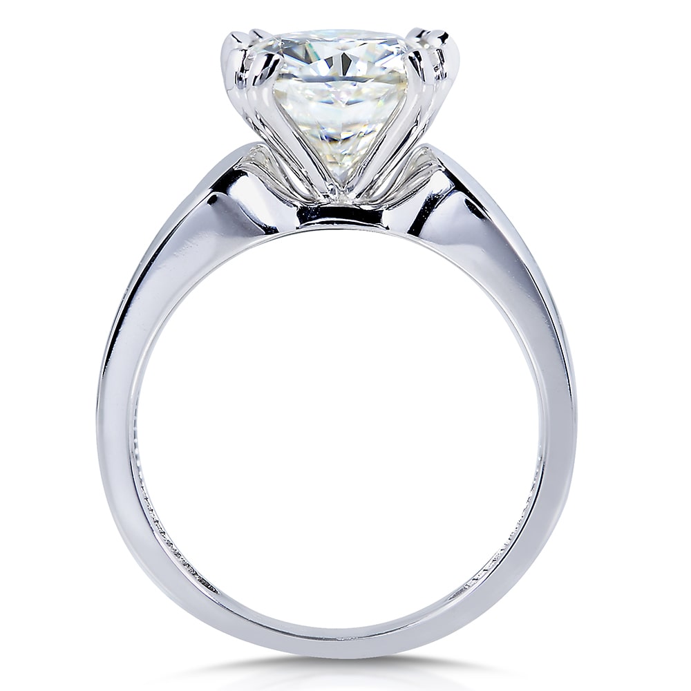 White Gold Cushion-cut Moissanite Solitaire Engagement Ring with Wide Round Band