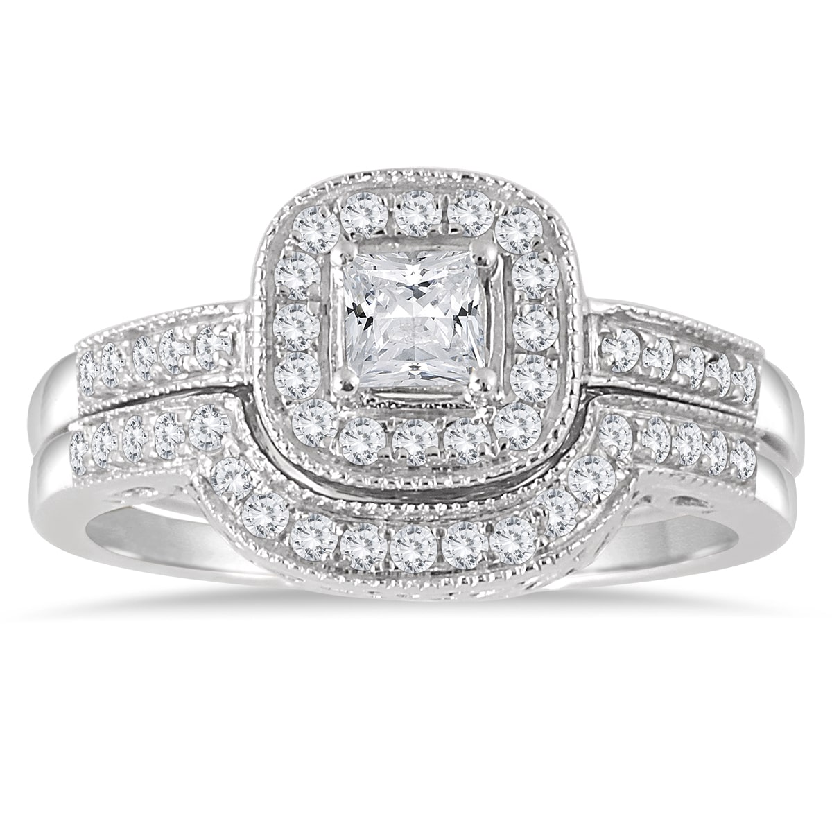 Radiant Yaffie Bridal Set: 5/8ct TDW Diamond Halo in White Gold