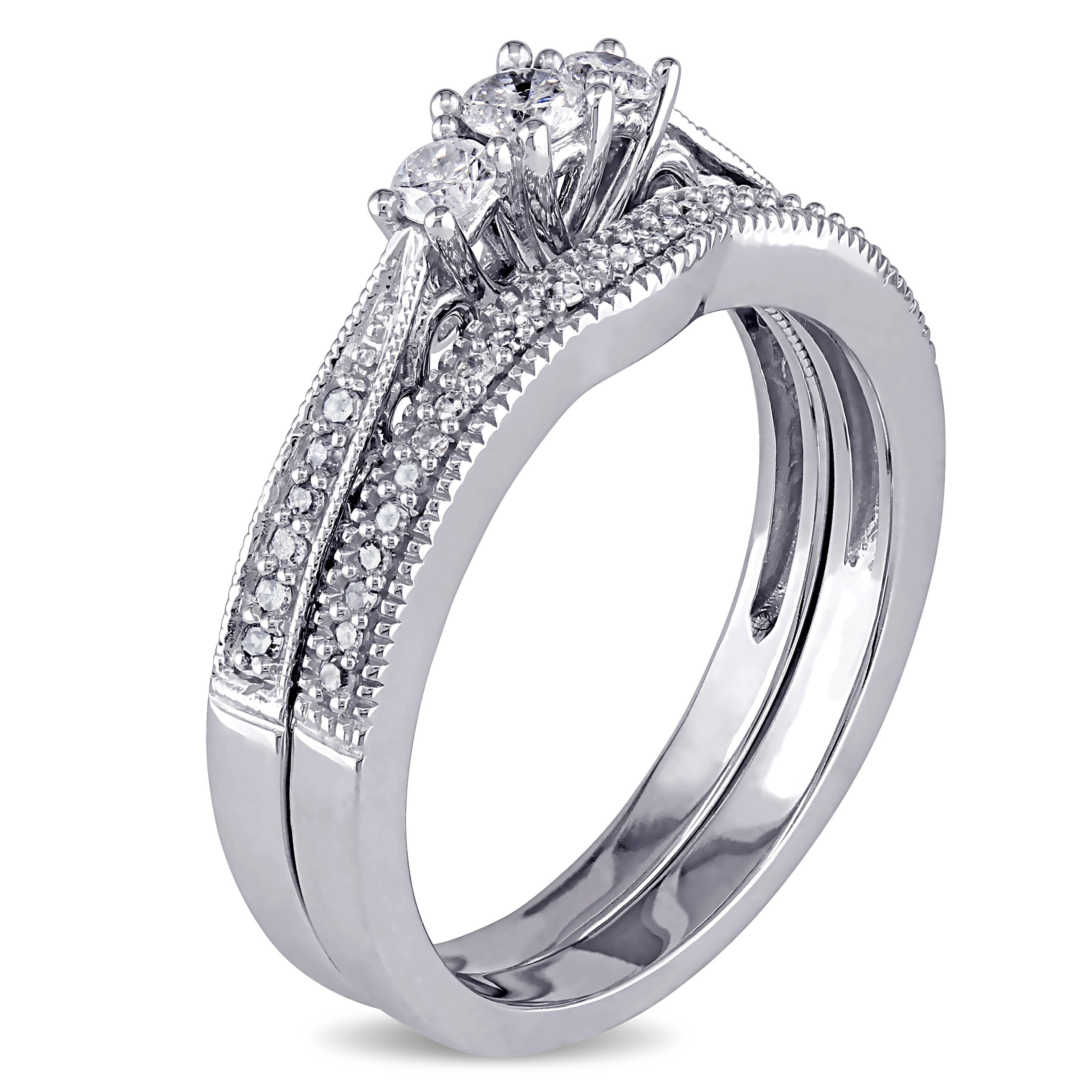 White Gold 3-stone Bridal Ring with 1/3ct TDW Diamonds by Yaffie