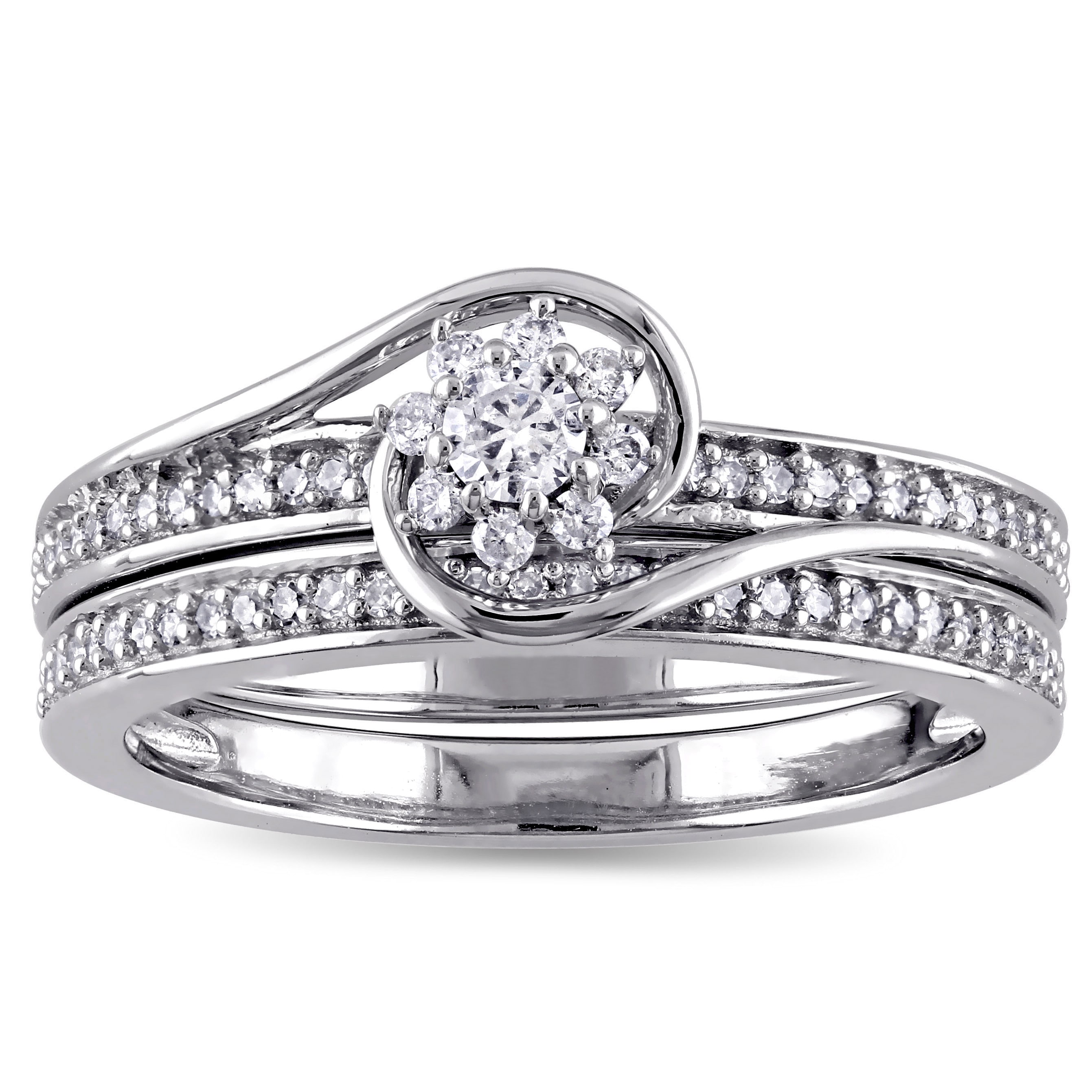 White Gold Diamond Cluster Set - Yaffie 1/3ct TDW Bridal Ring
