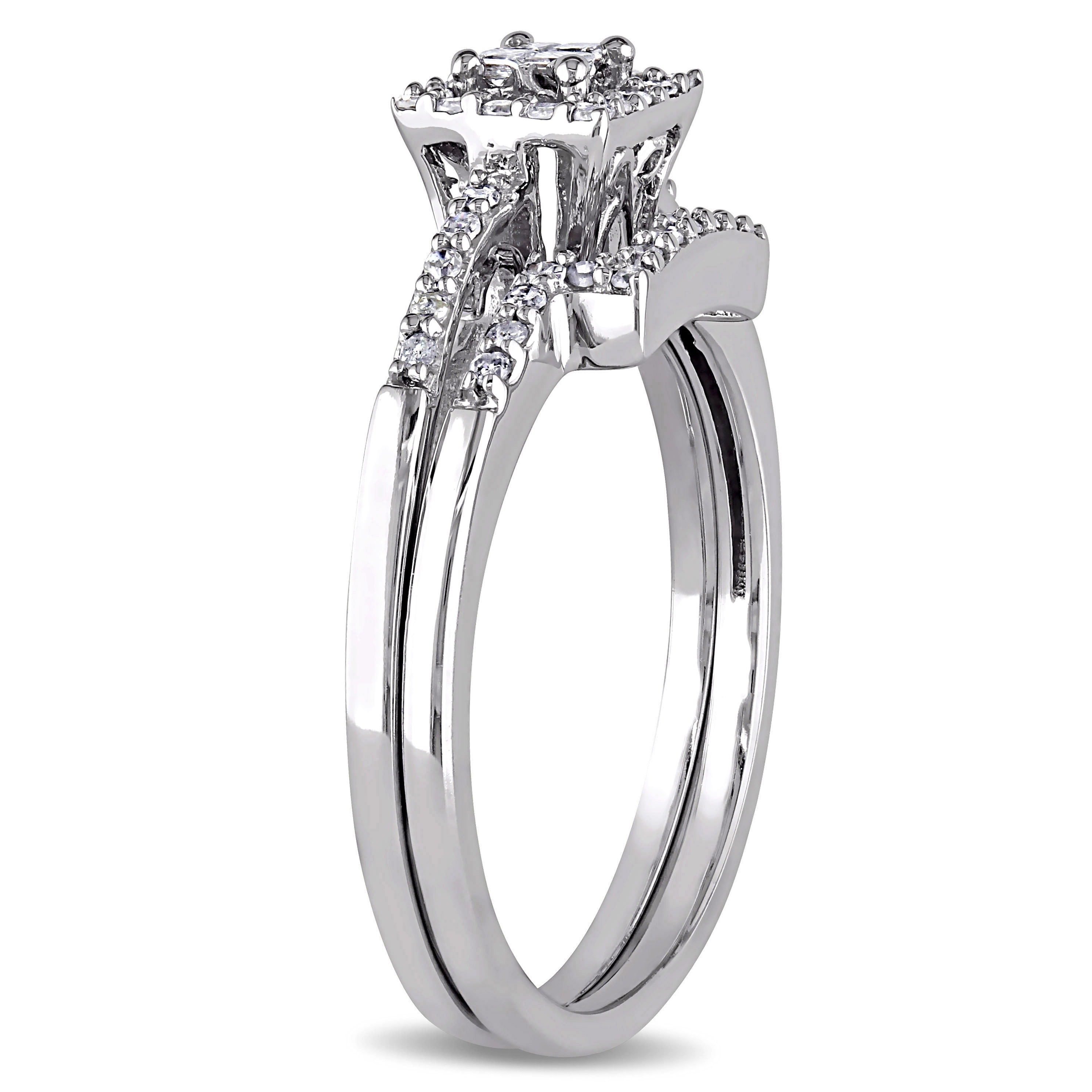 White Gold Princess-cut Diamond Bridal Ring Set with 1/3ct TDW by Yaffie