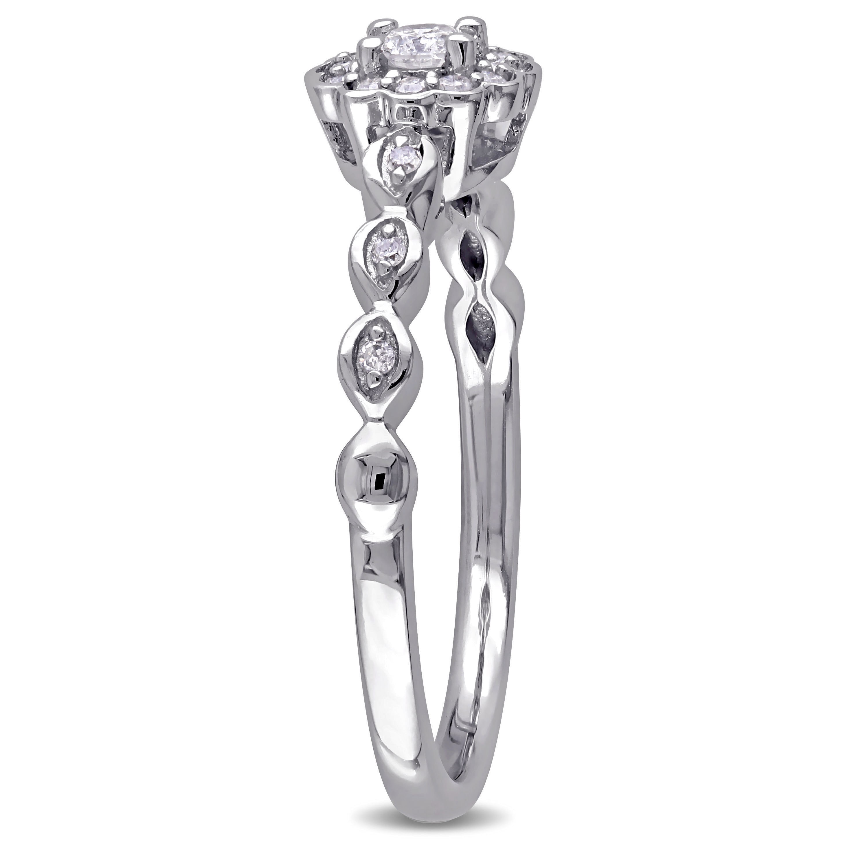 White Gold Diamond Flower Promise Ring with Halo (1/5ct TDW) by Yaffie