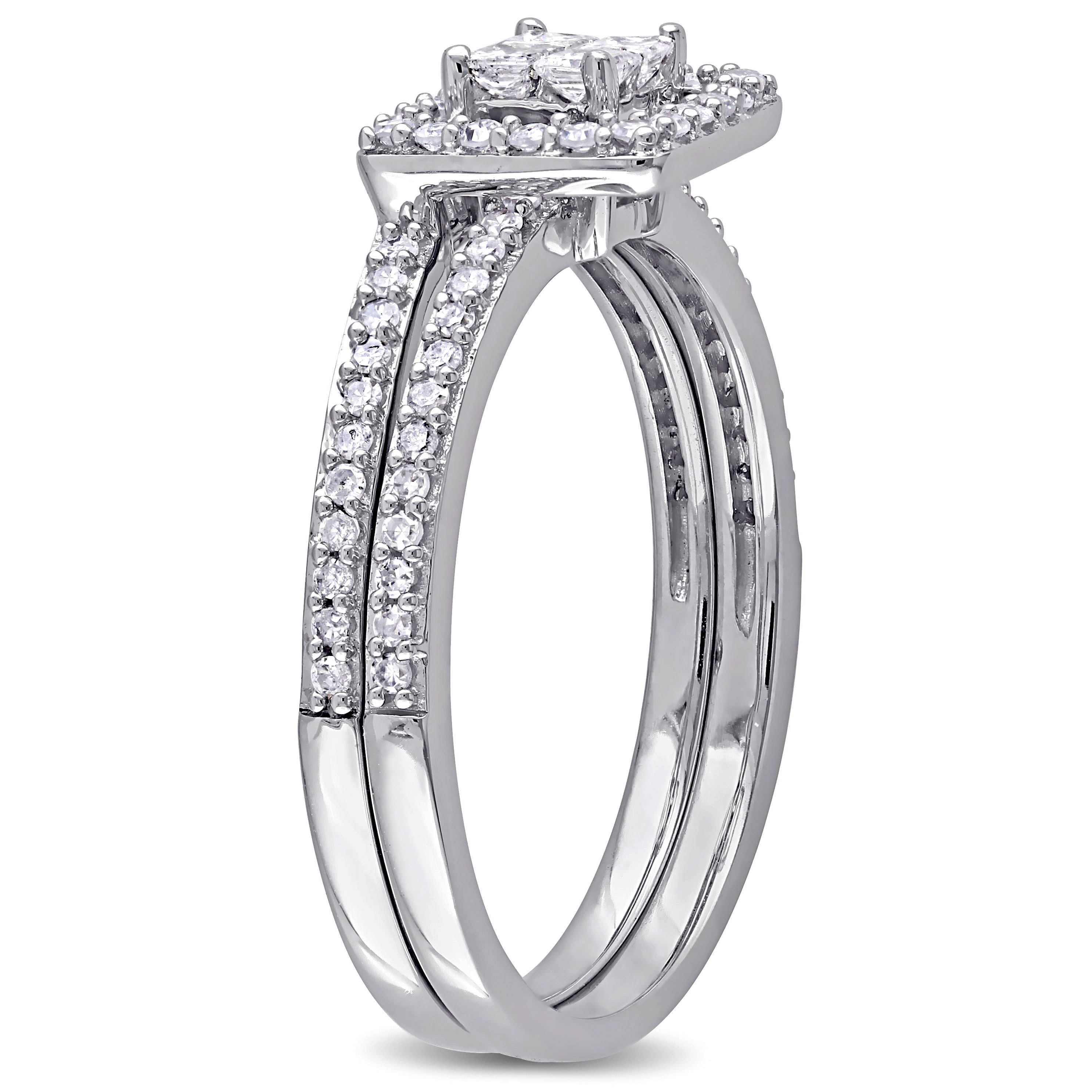 2/5ct TDW Princess-cut Diamond Halo Bridal Ring Set in Luxurious White Gold by Yaffie