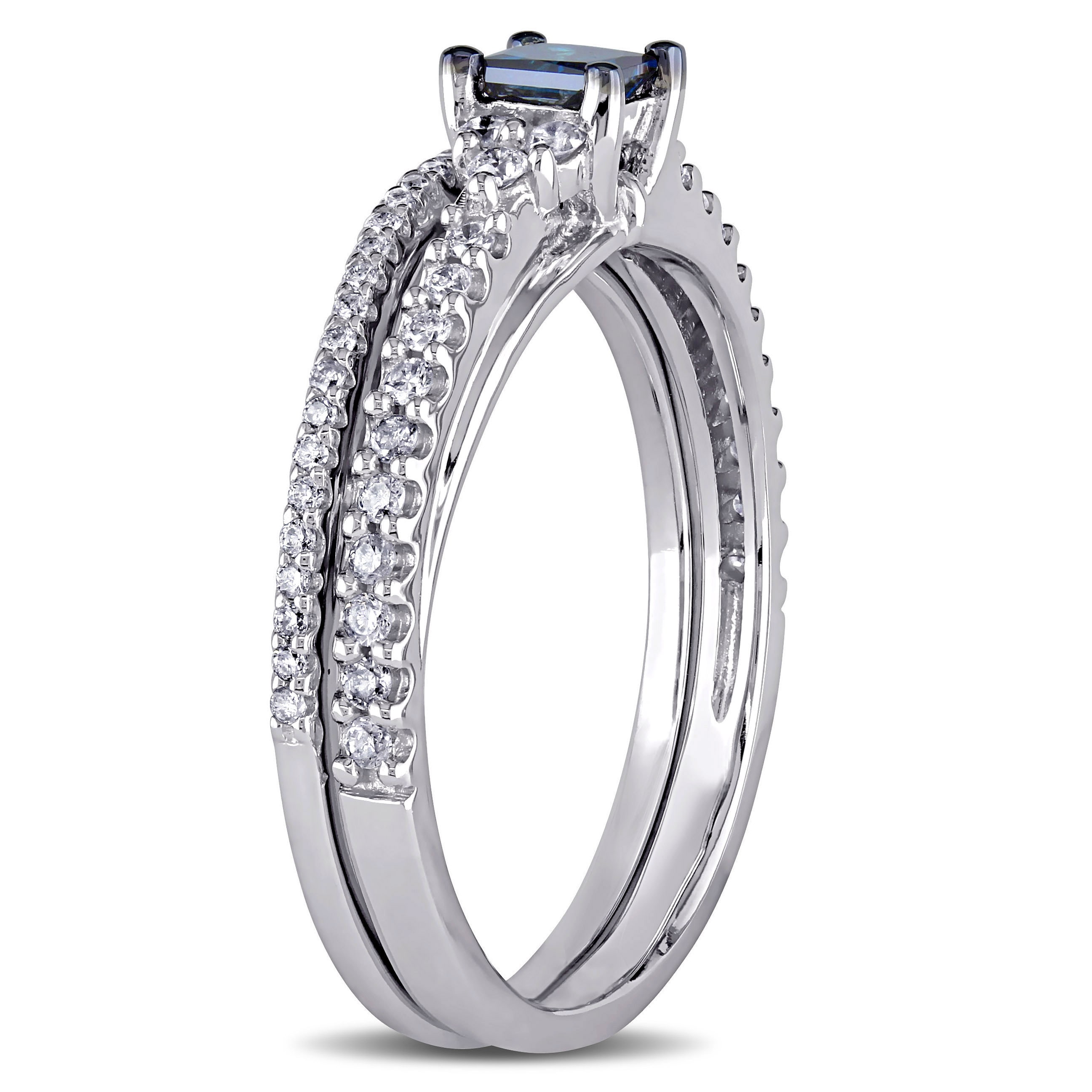 Yaffie 3/5ct TDW Bridal Ring Set with Princess-Cut Blue &amp; White Diamonds in White Gold