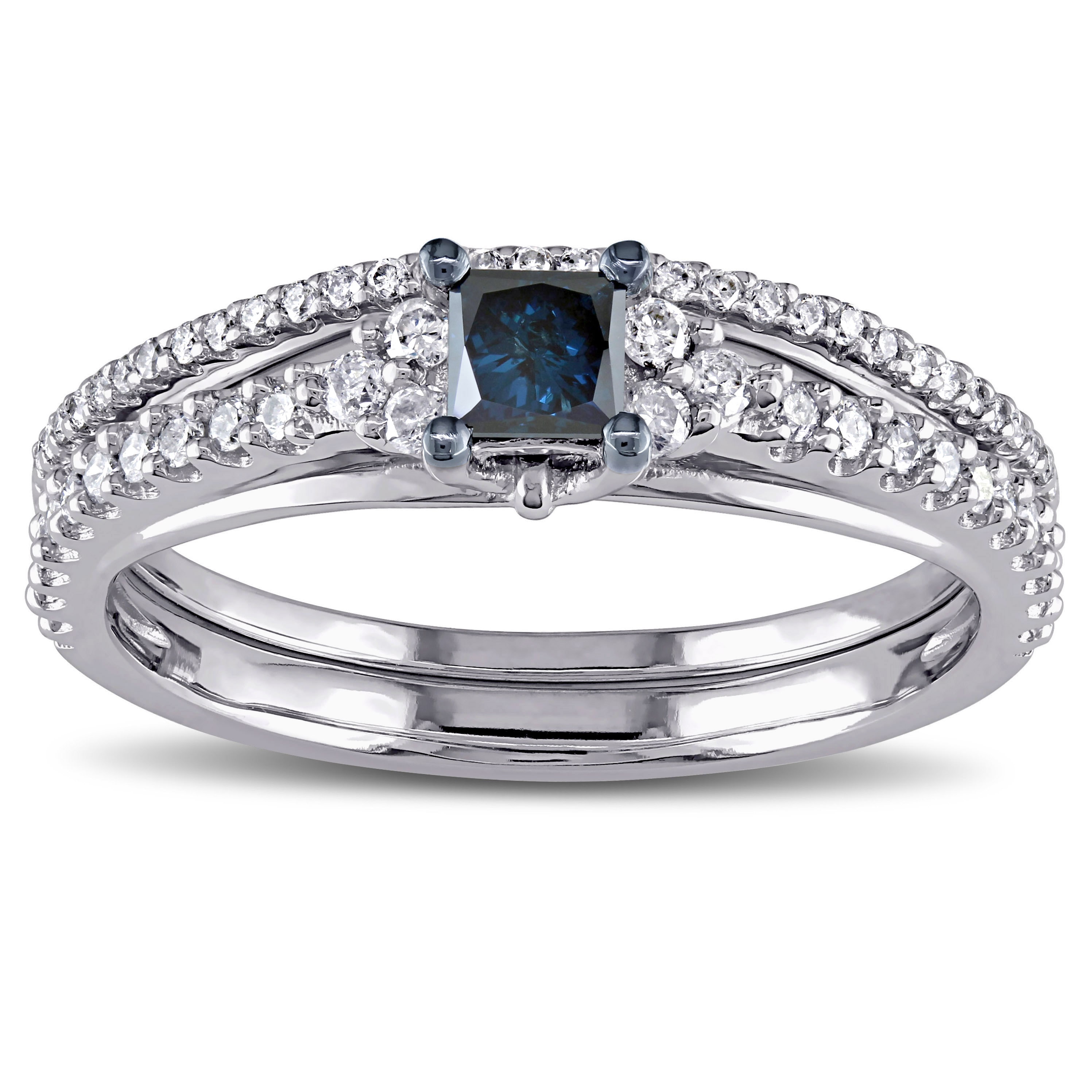 Yaffie 3/5ct TDW Bridal Ring Set with Princess-Cut Blue &amp; White Diamonds in White Gold