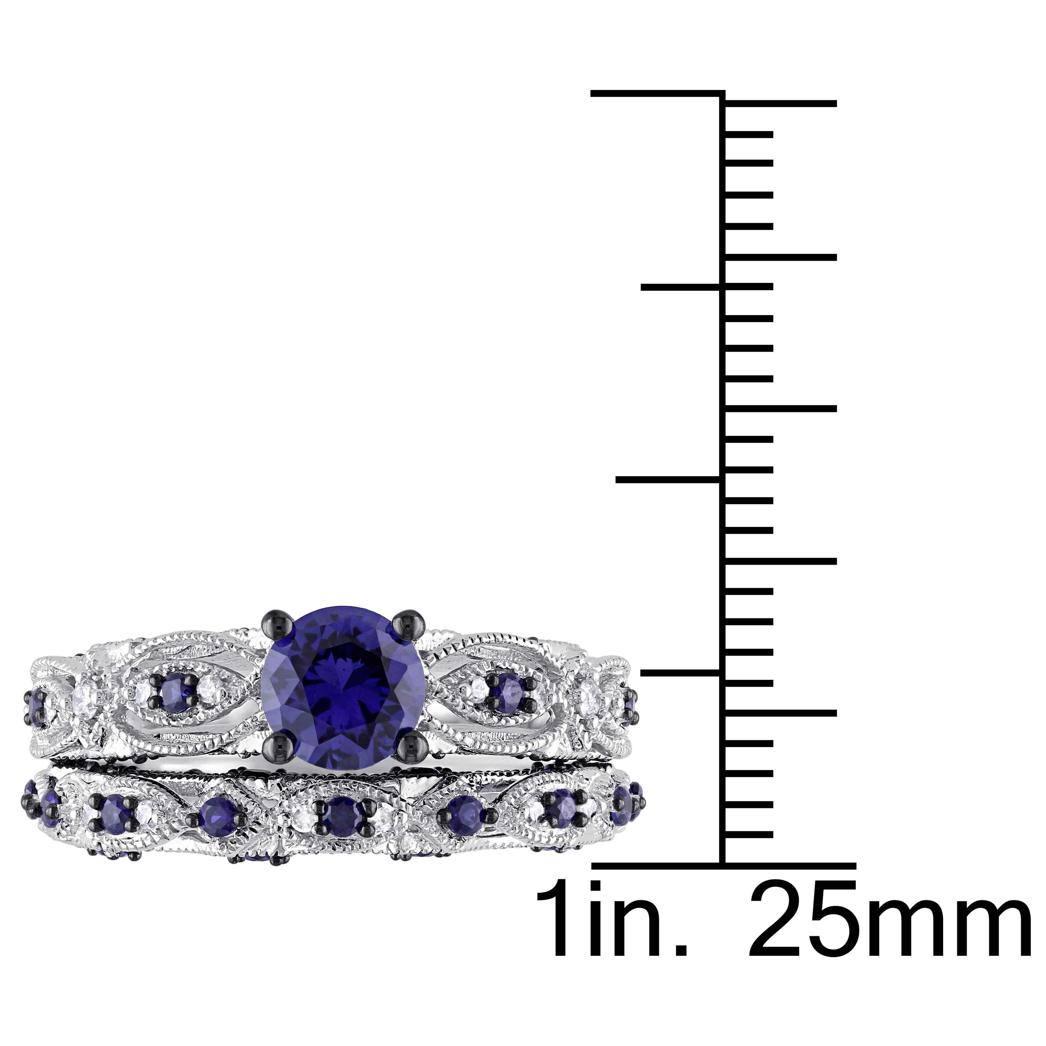 Yaffie Vintage Bridal Set with Blue Sapphire and Diamond Accents in White Gold