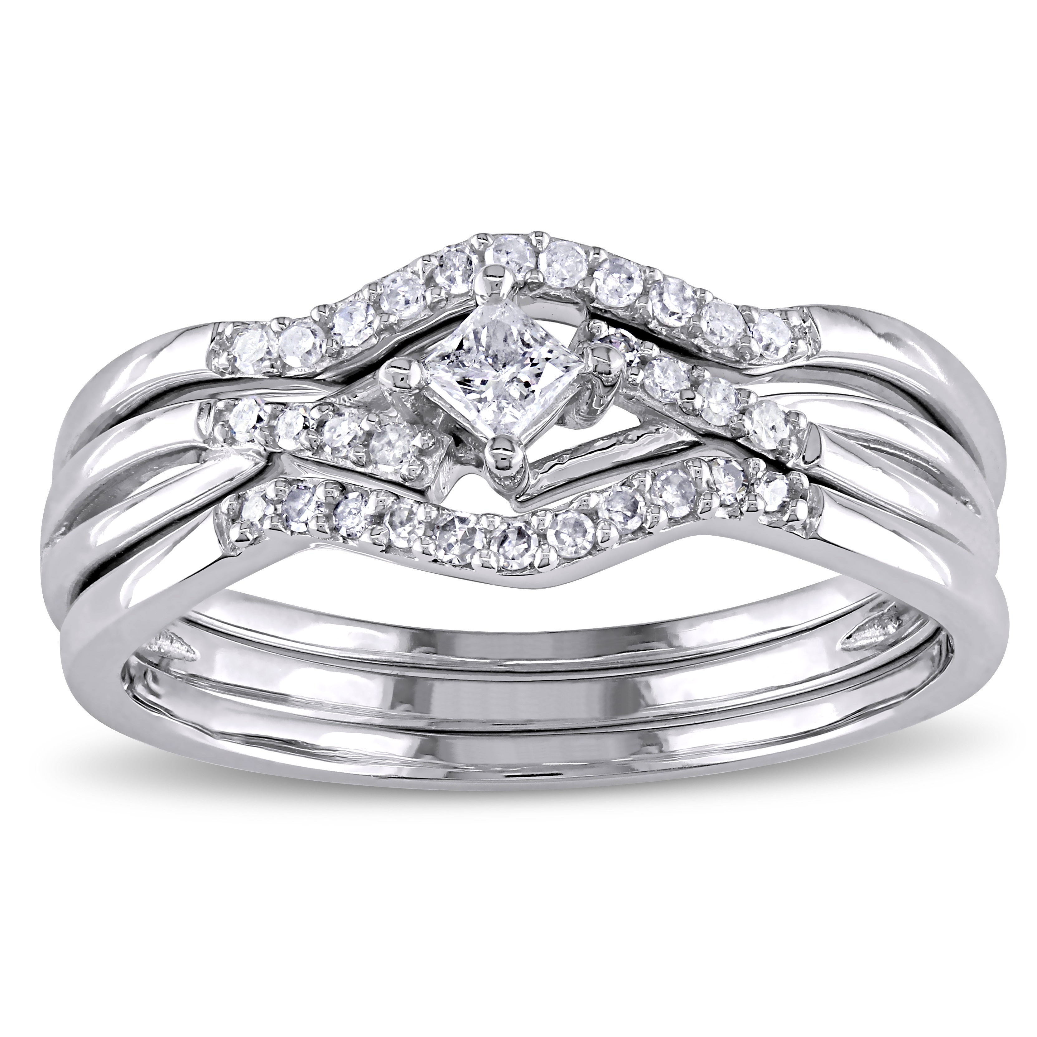 Yaffie White Gold Bridal Trio with Princess and Round-Cut Diamonds
