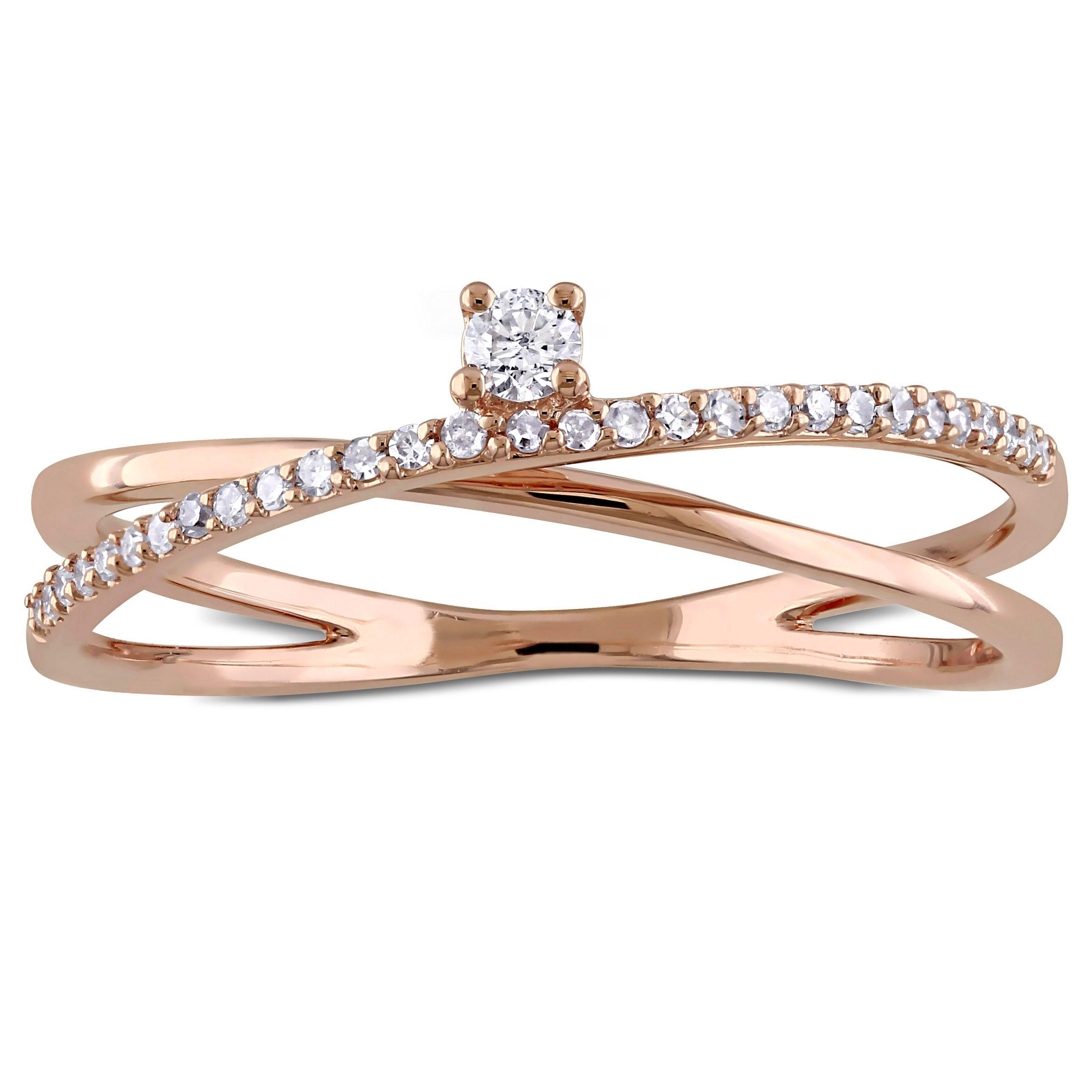 Rose Gold Diamond Promise Ring with Criss-Cross Design - 1/6ct TDW