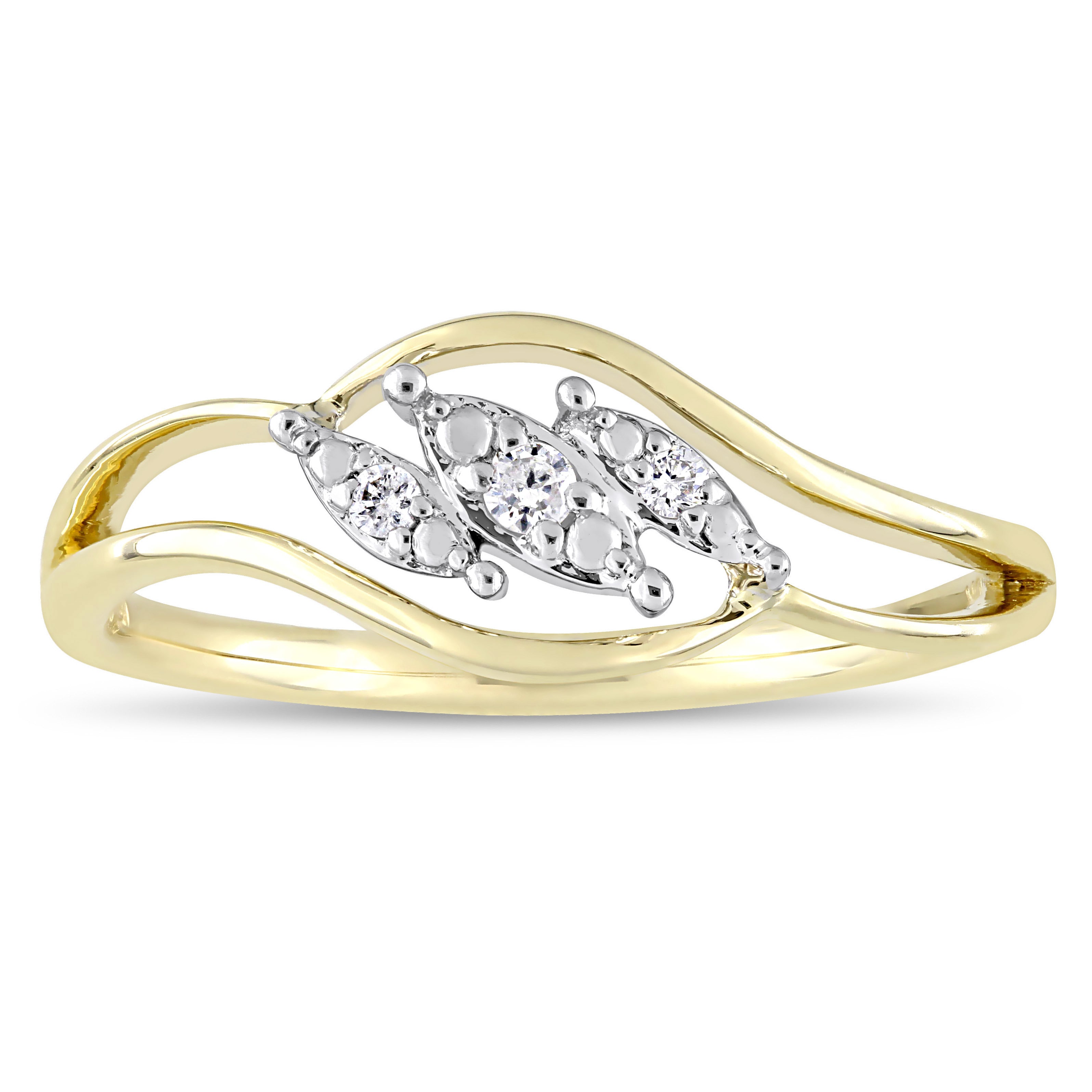 Diamond Floating Center Engagement Ring with Triple Marquise Cut in White and Gold Tones by Yaffie