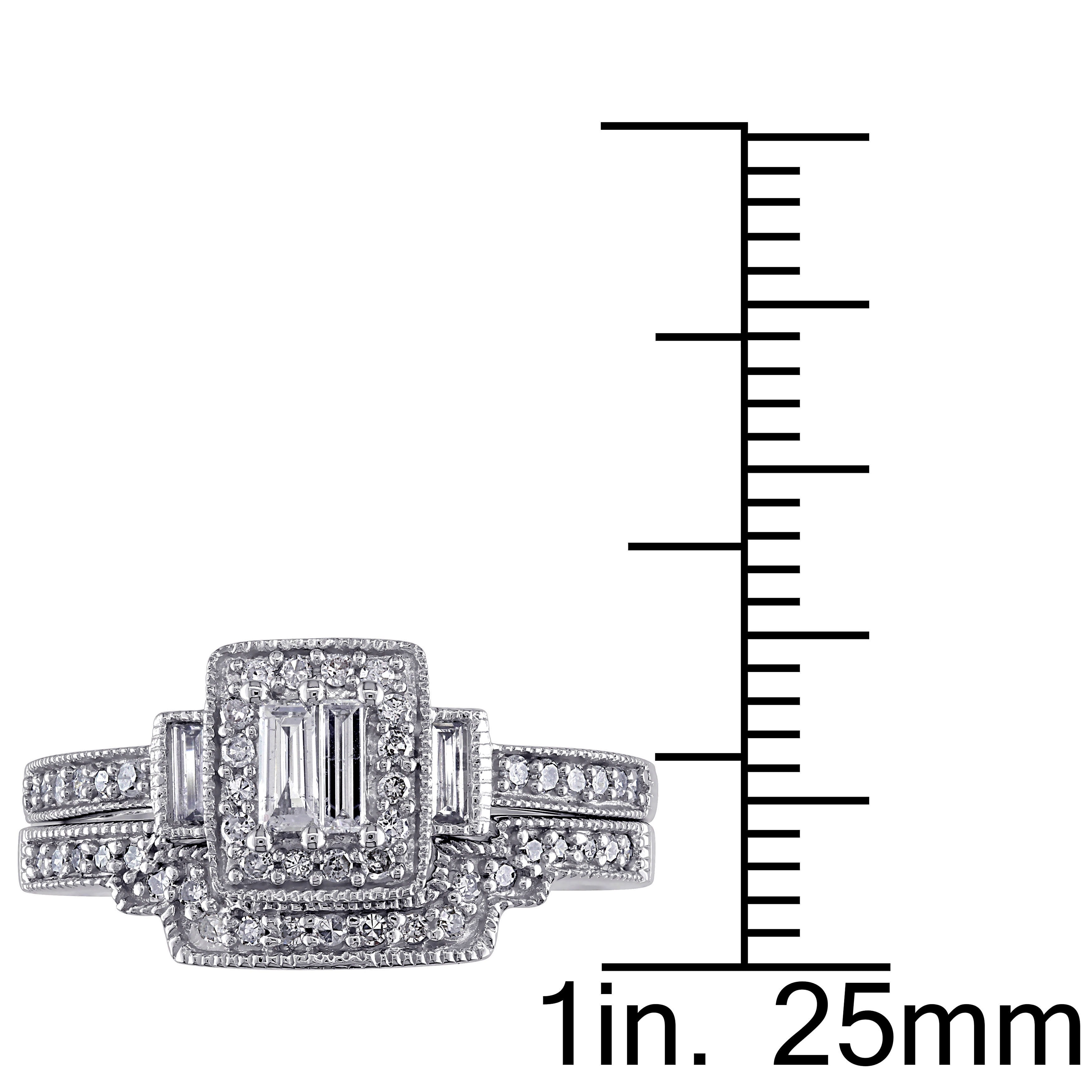 Vintage White Gold Bridal Set with 2/5ct Baguette and Round Diamonds in a Stunning Parallel Design by Yaffie.