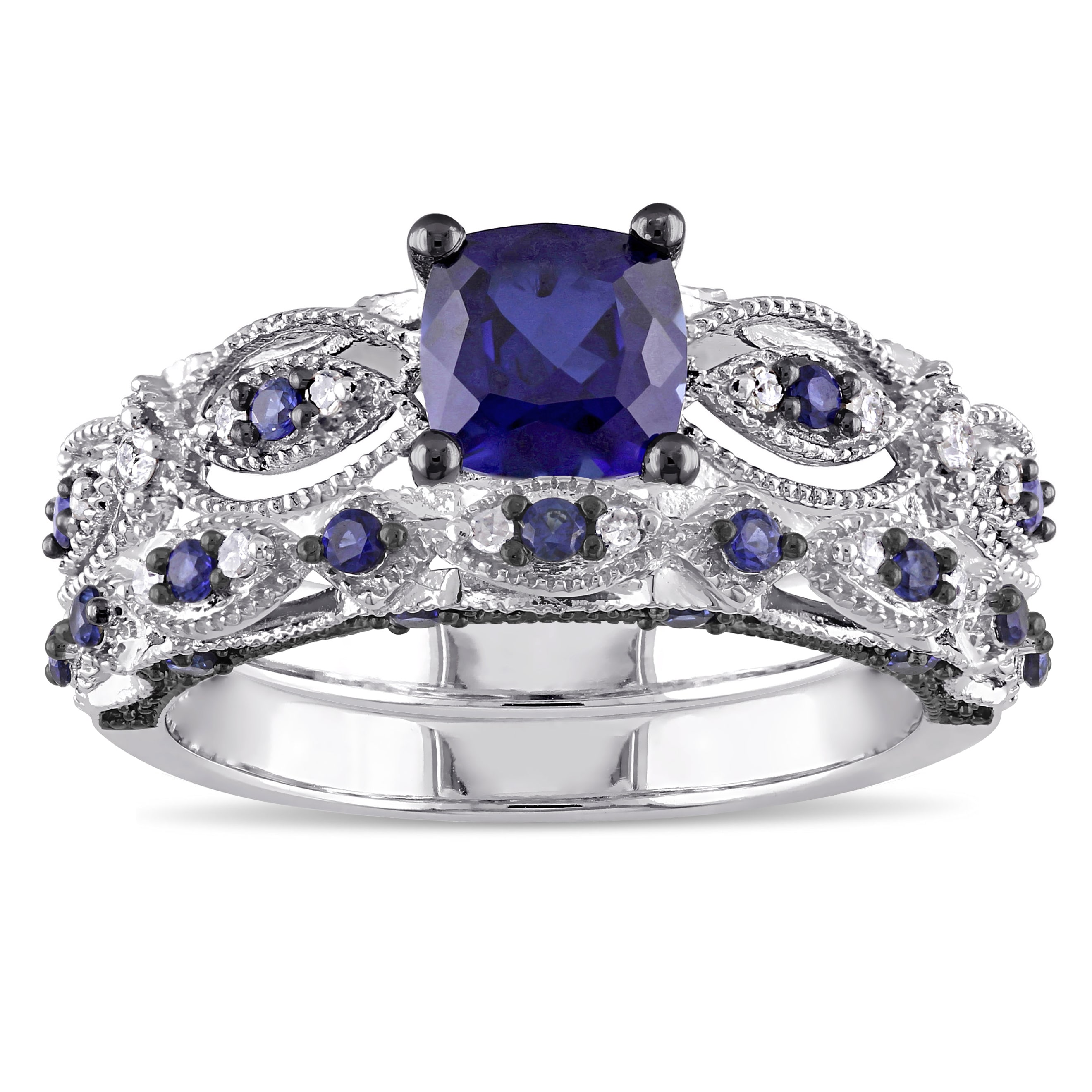 White Gold Bridal Set with Diamond and Yaffie Sapphire