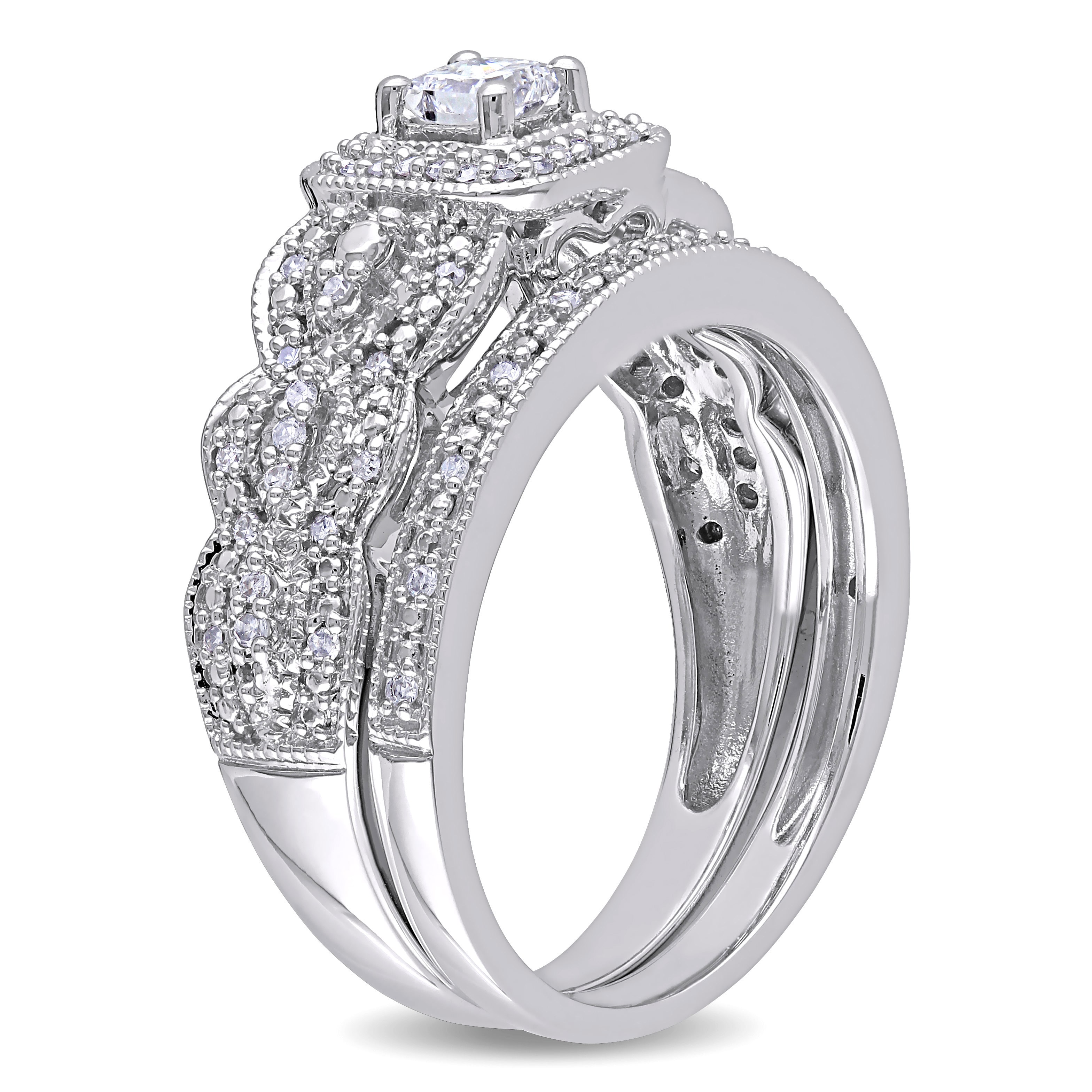 Yaffie 1/2ct TDW Diamond Halo Bridal Ring Set in Signature White Gold