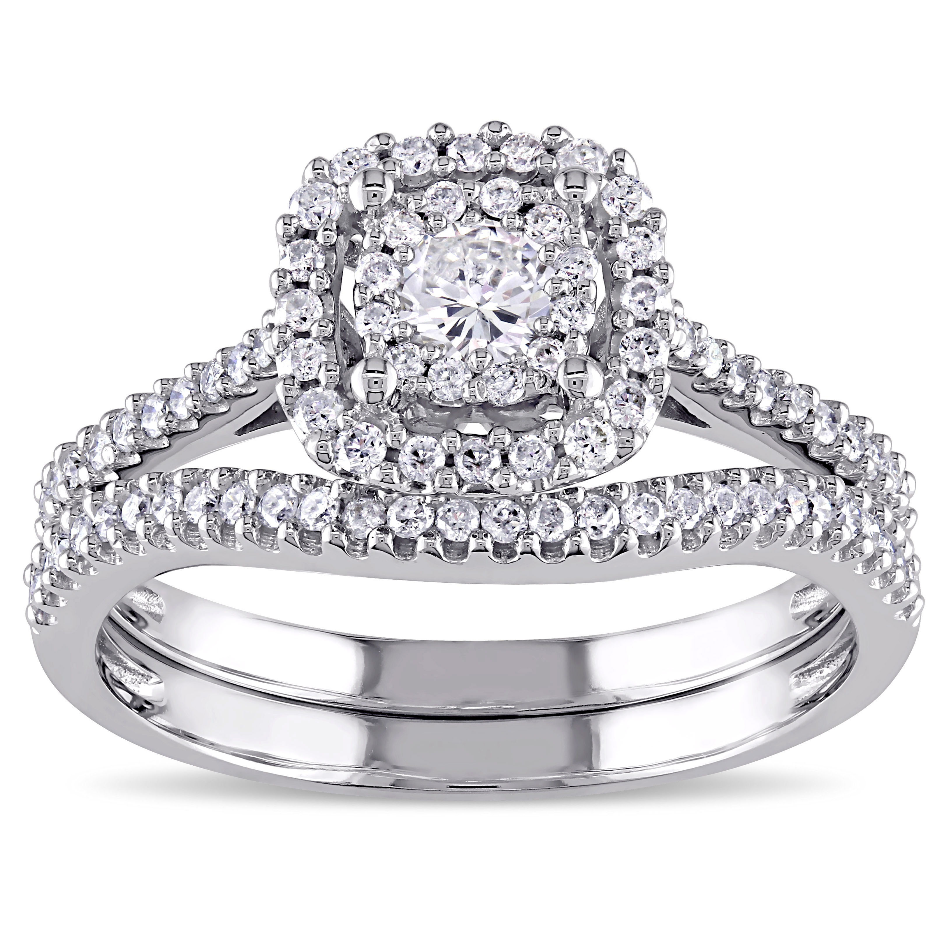 Yaffie White Gold Diamond Halo Bridal Ring Set, featuring the Signature Collection with 5/8ct TDW of glimmering diamonds.