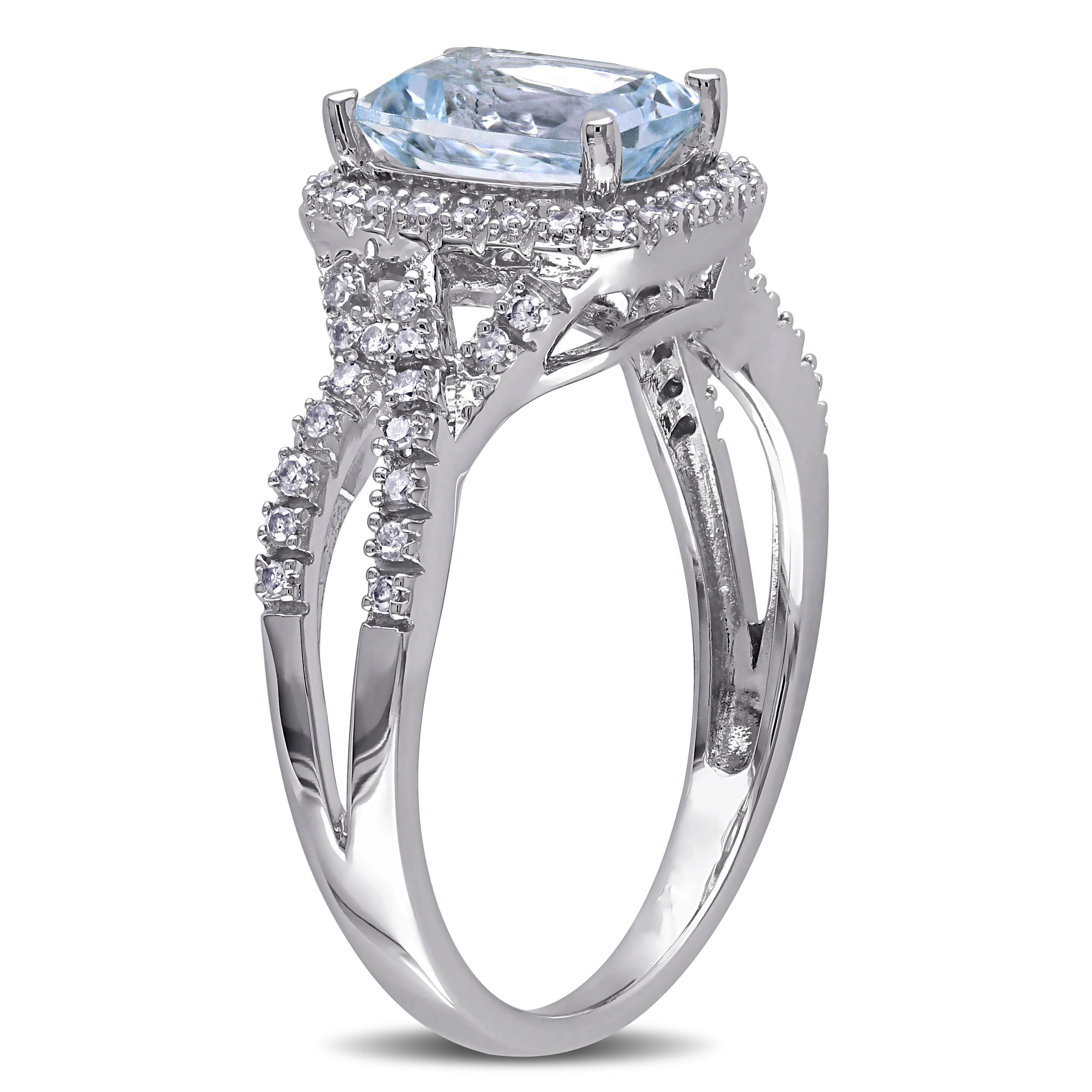 Radiant Aquamarine and Diamond Yaffie Signature Ring in White Gold