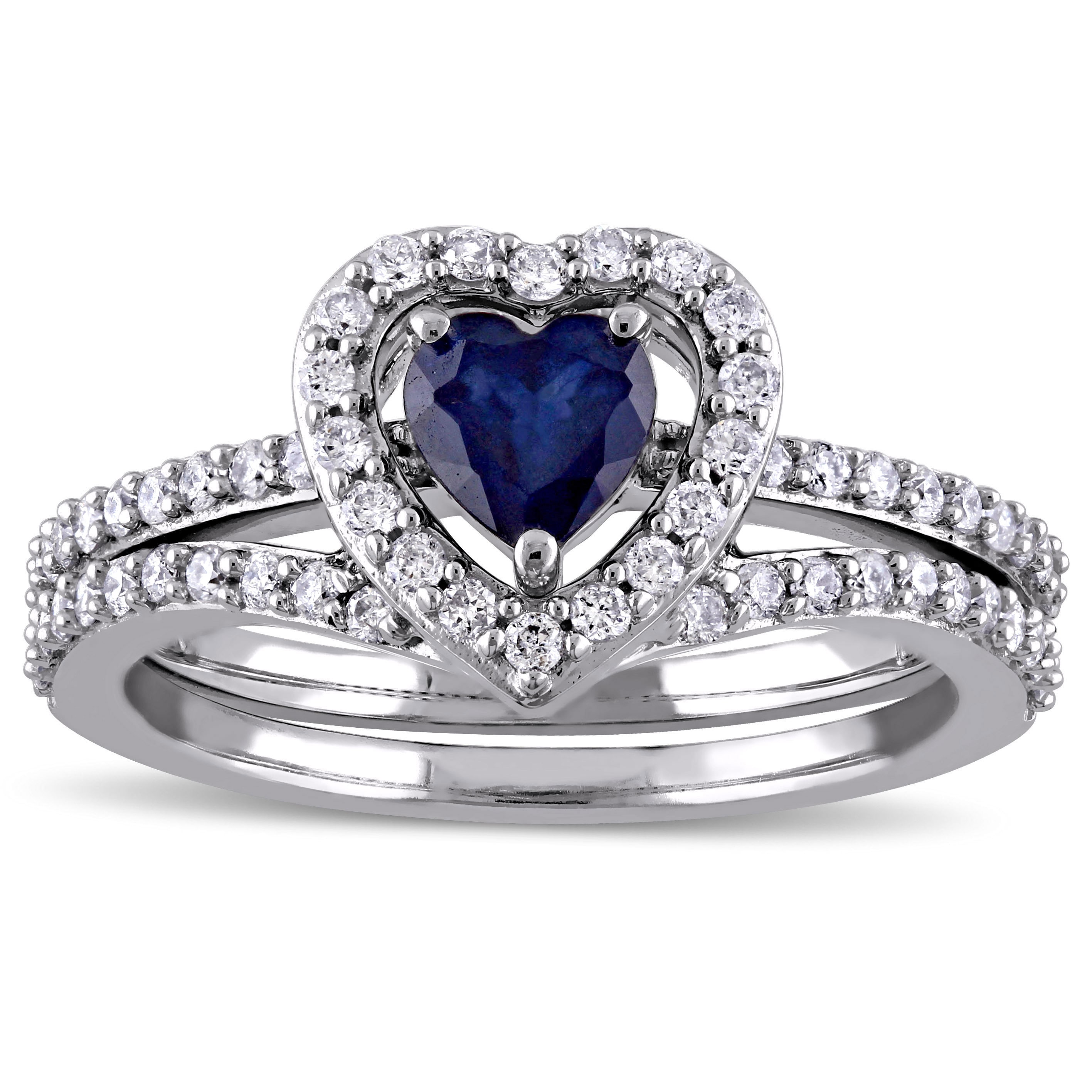 Bridal Bliss: Yaffie White Gold Pair with Sparkling Sapphire and 1/2ct TDW Diamond