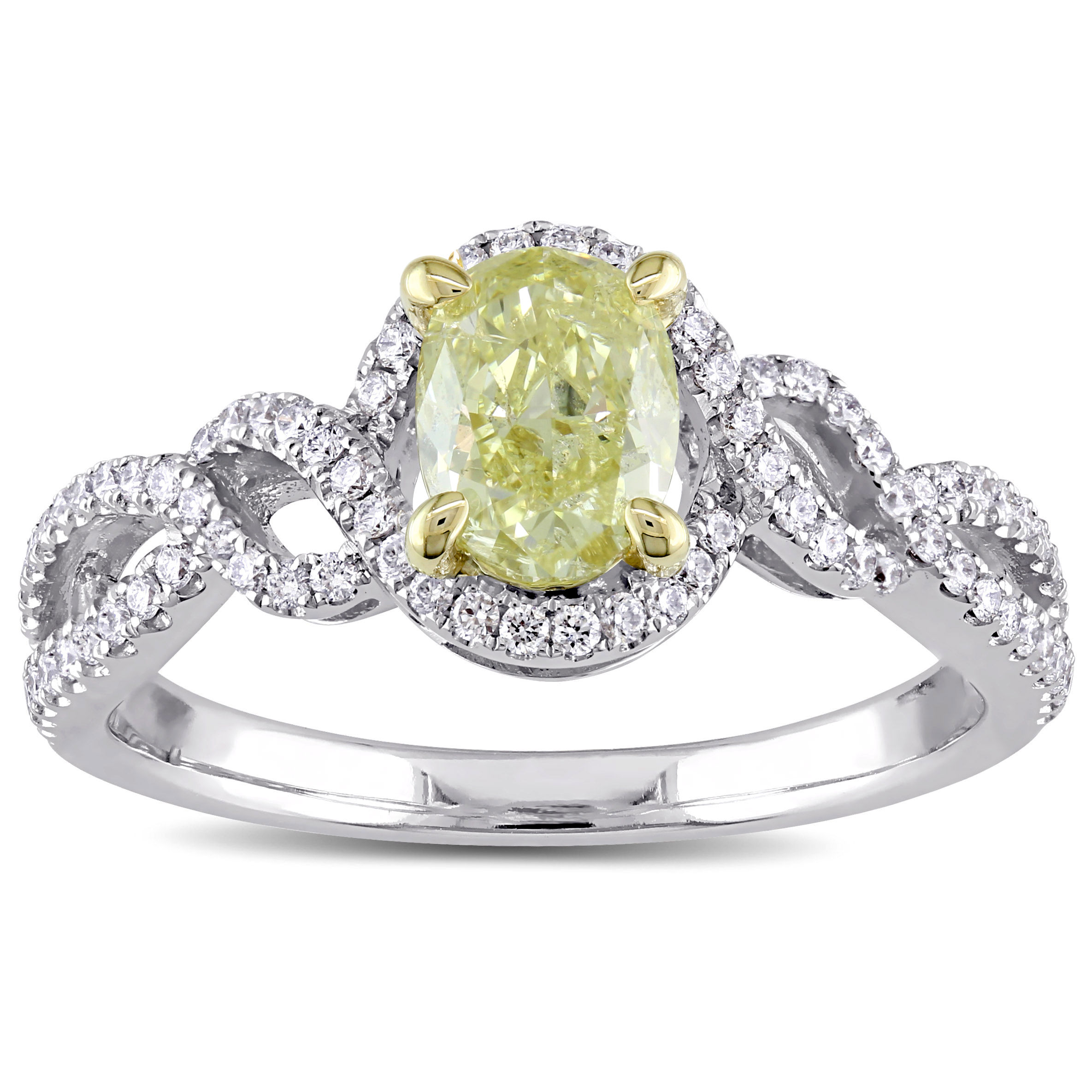 Yaffie White Gold Crossover Engagement Ring with Oval-Cut Yellow and White Diamonds, 1 1/10ct TDW, from the Signature Collection.