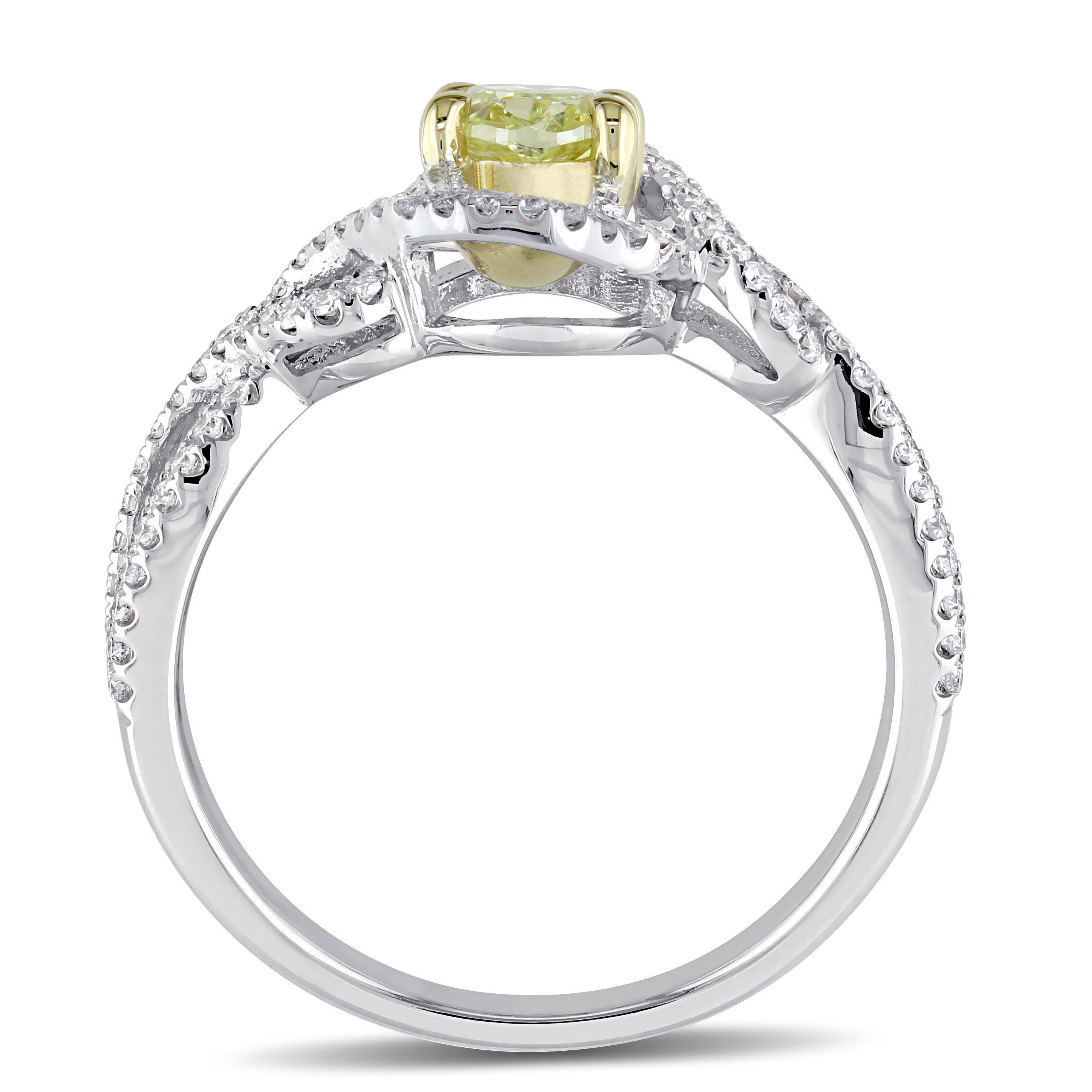Yaffie White Gold Crossover Engagement Ring with Oval-Cut Yellow and White Diamonds, 1 1/10ct TDW, from the Signature Collection.